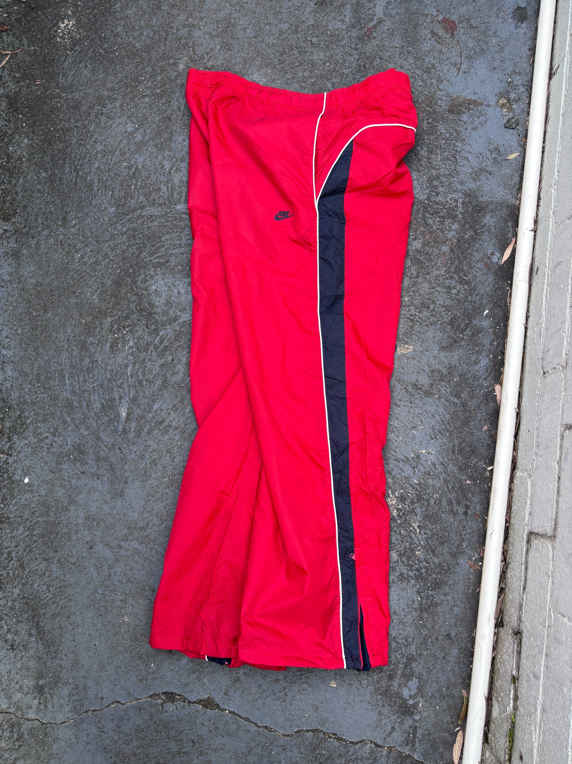 Vintage Y2K Nike Track Pants XL Red White Navy Detail Super Wide Leg Windbreaker