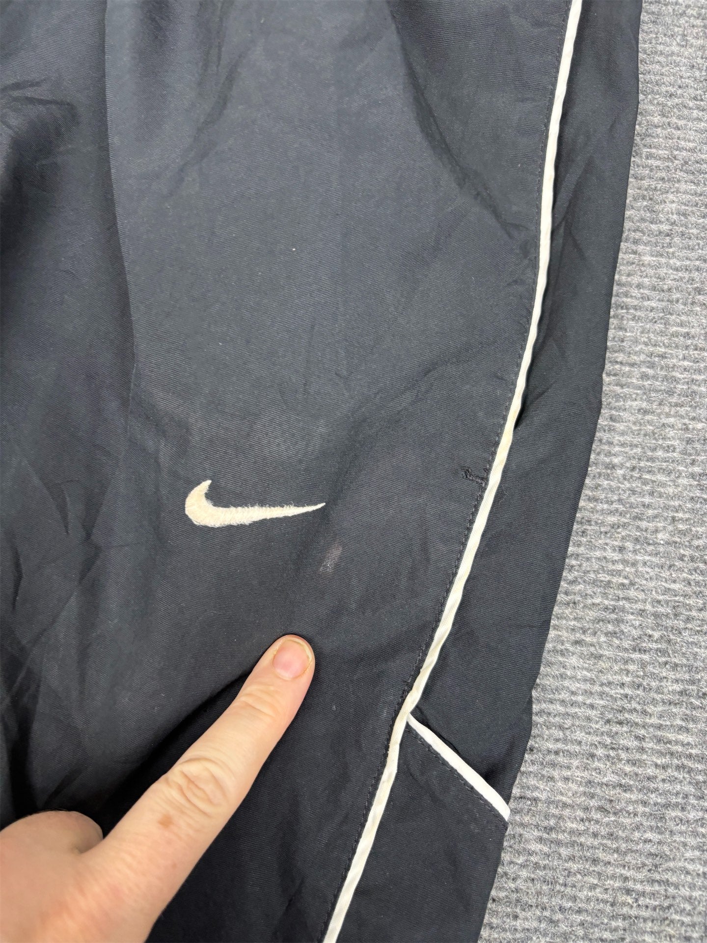 Vintage Y2K Nike Track Pants Men's L Black White Double Piping Swoosh Baggy Joggers