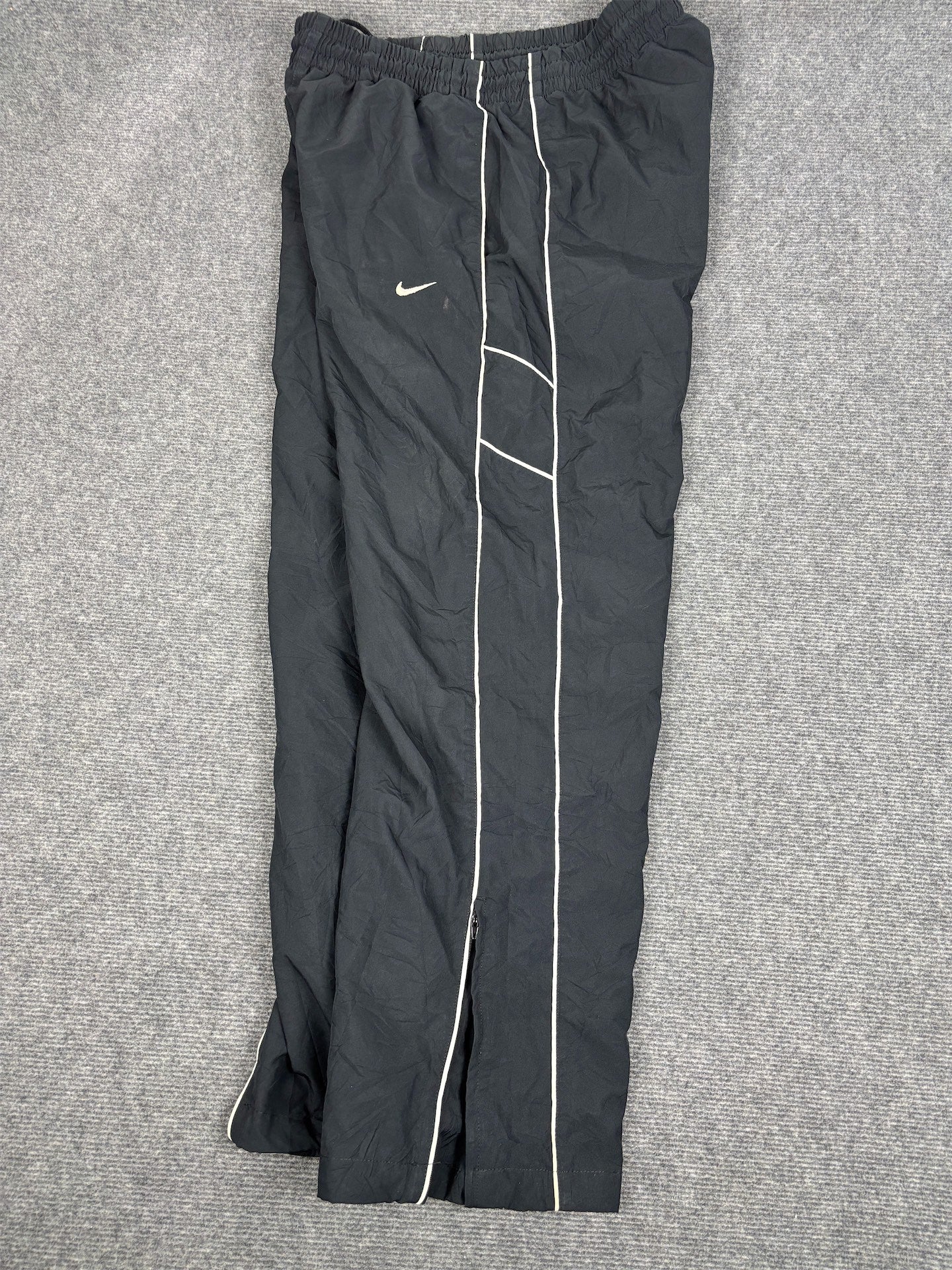 Vintage Y2K Nike Track Pants Men's L Black White Double Piping Swoosh Baggy Joggers