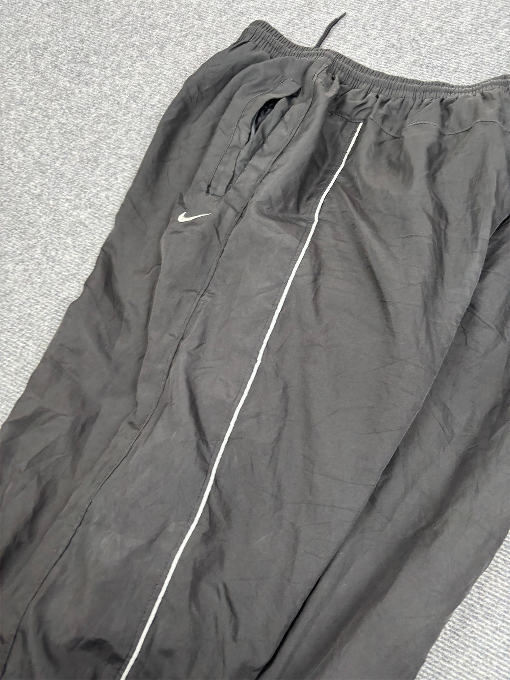 Vintage 90's Nike Premier Track Pants Men's M Black White Swoosh Piping Baggy Joggers