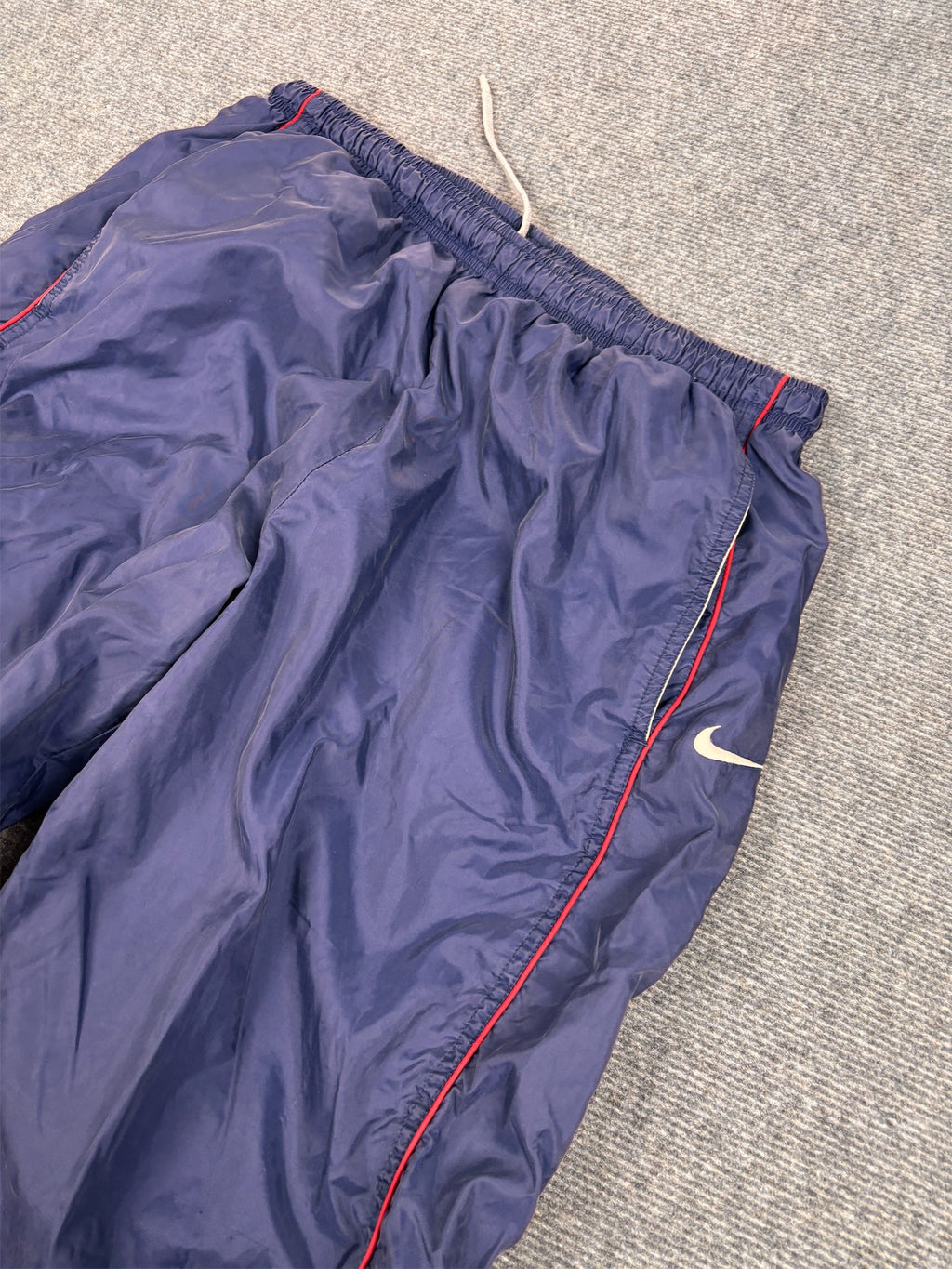 Vintage 90's Nike Track Pants Men's L Navy Red Double Piping Swoosh Baggy Joggers