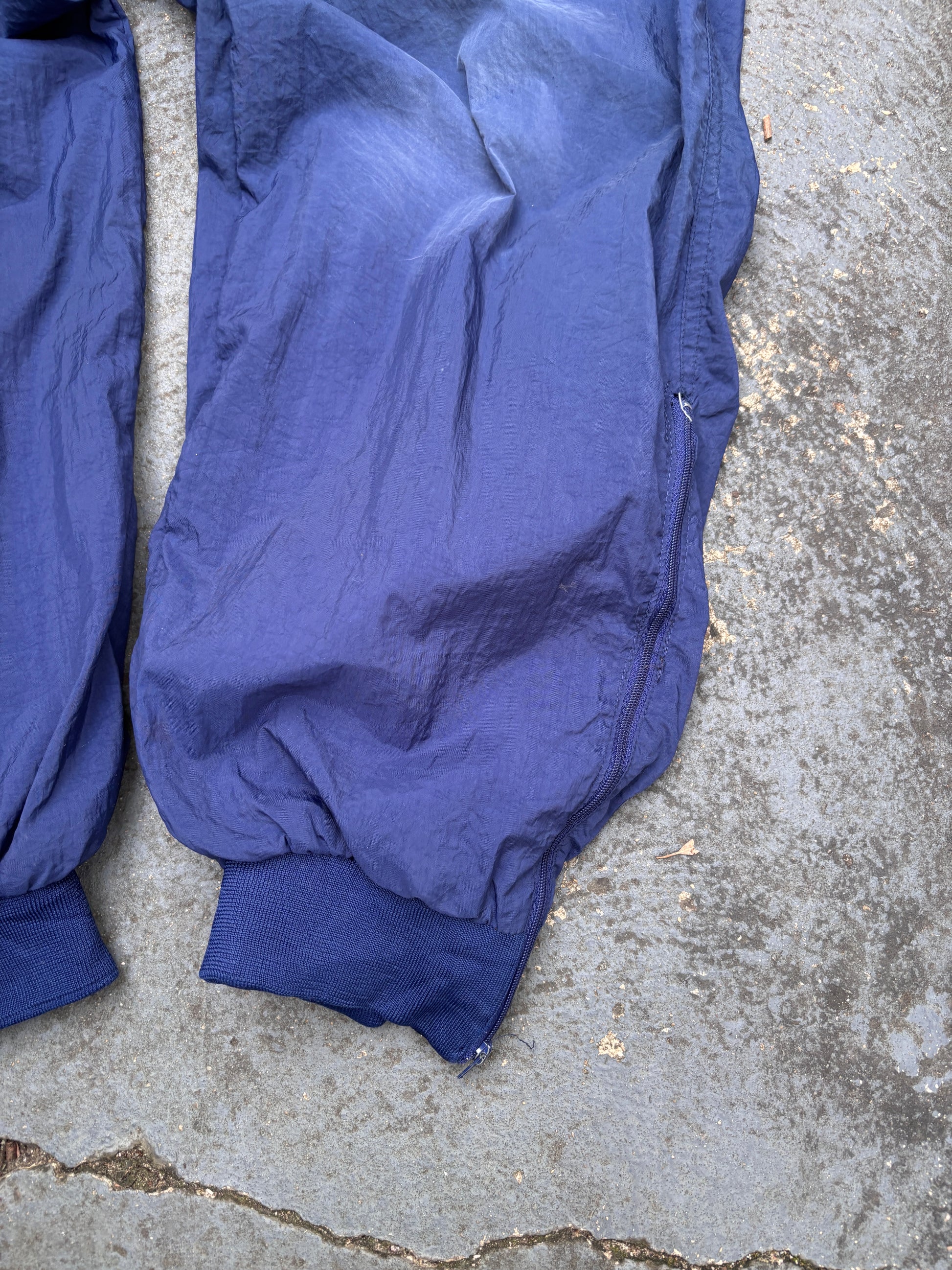 Vintage 90s Nike Track Pants XL Navy White Swoosh Wide Cuffed Ankle Windbreakers