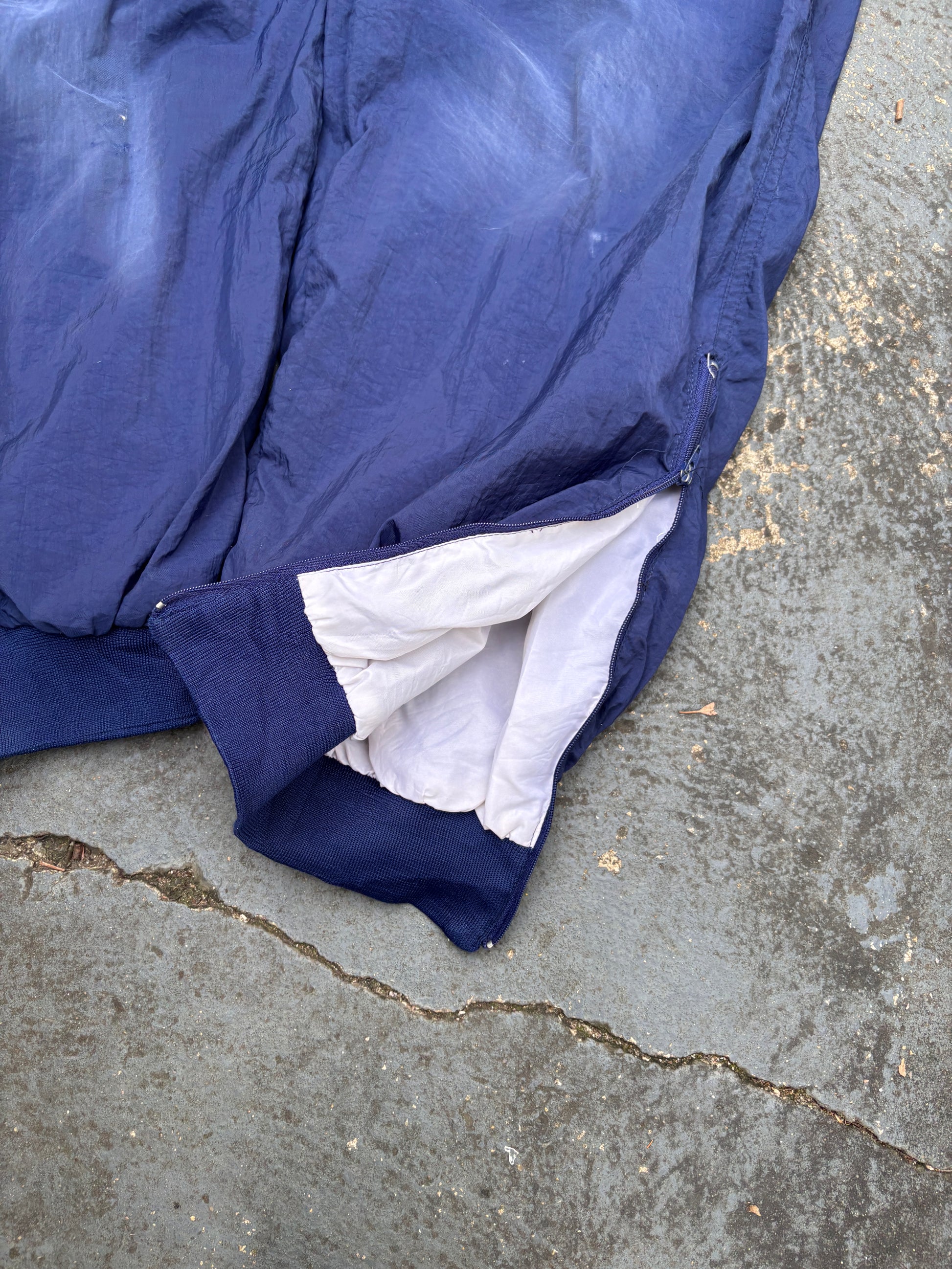 Vintage 90s Nike Track Pants XL Navy White Swoosh Wide Cuffed Ankle Windbreakers