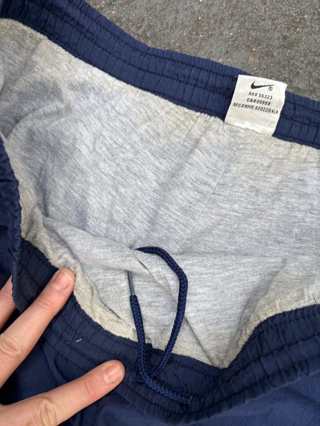 Vintage 90s Nike Track Pants XL Navy White Swoosh Wide Cuffed Ankle Windbreakers