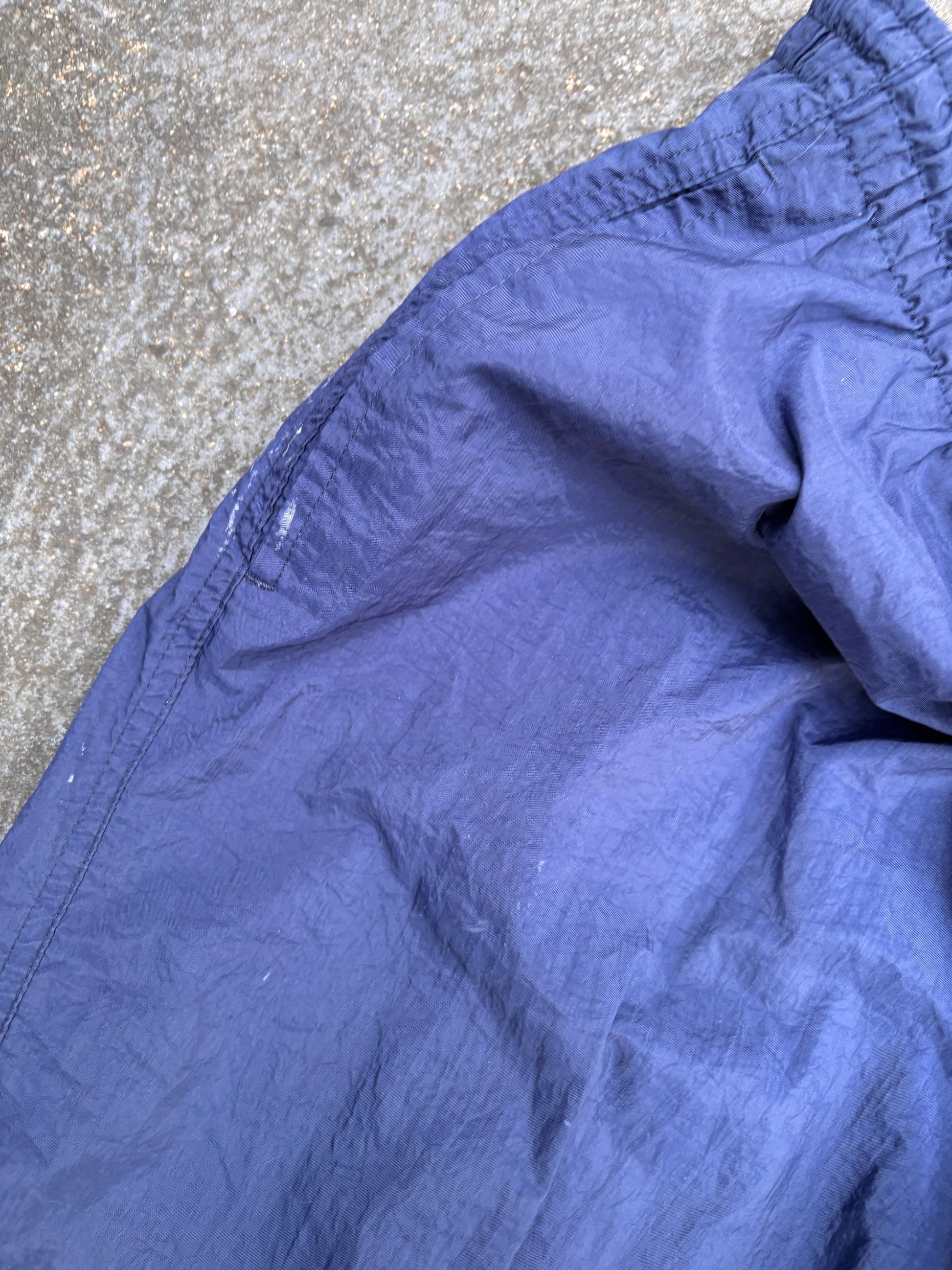 Vintage 90s Nike Track Pants XL Navy White Swoosh Wide Cuffed Ankle Windbreakers