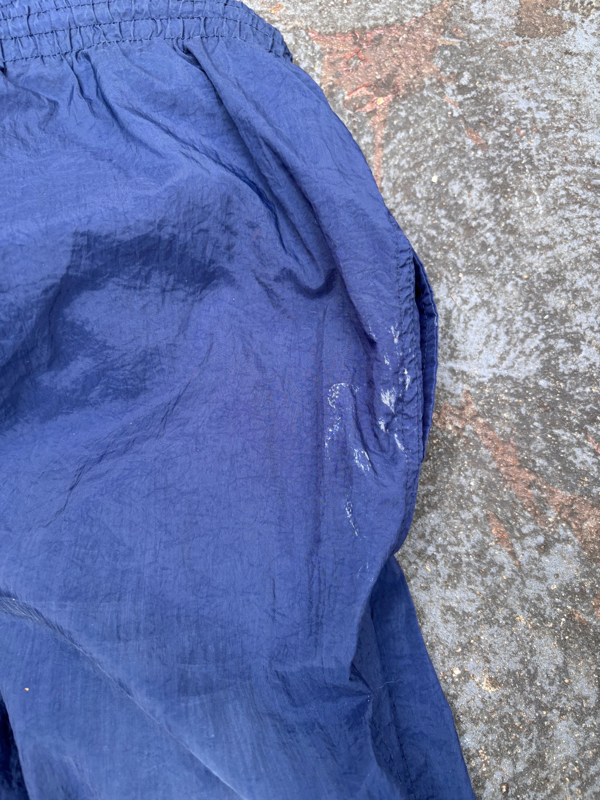 Vintage 90s Nike Track Pants XL Navy White Swoosh Wide Cuffed Ankle Windbreakers