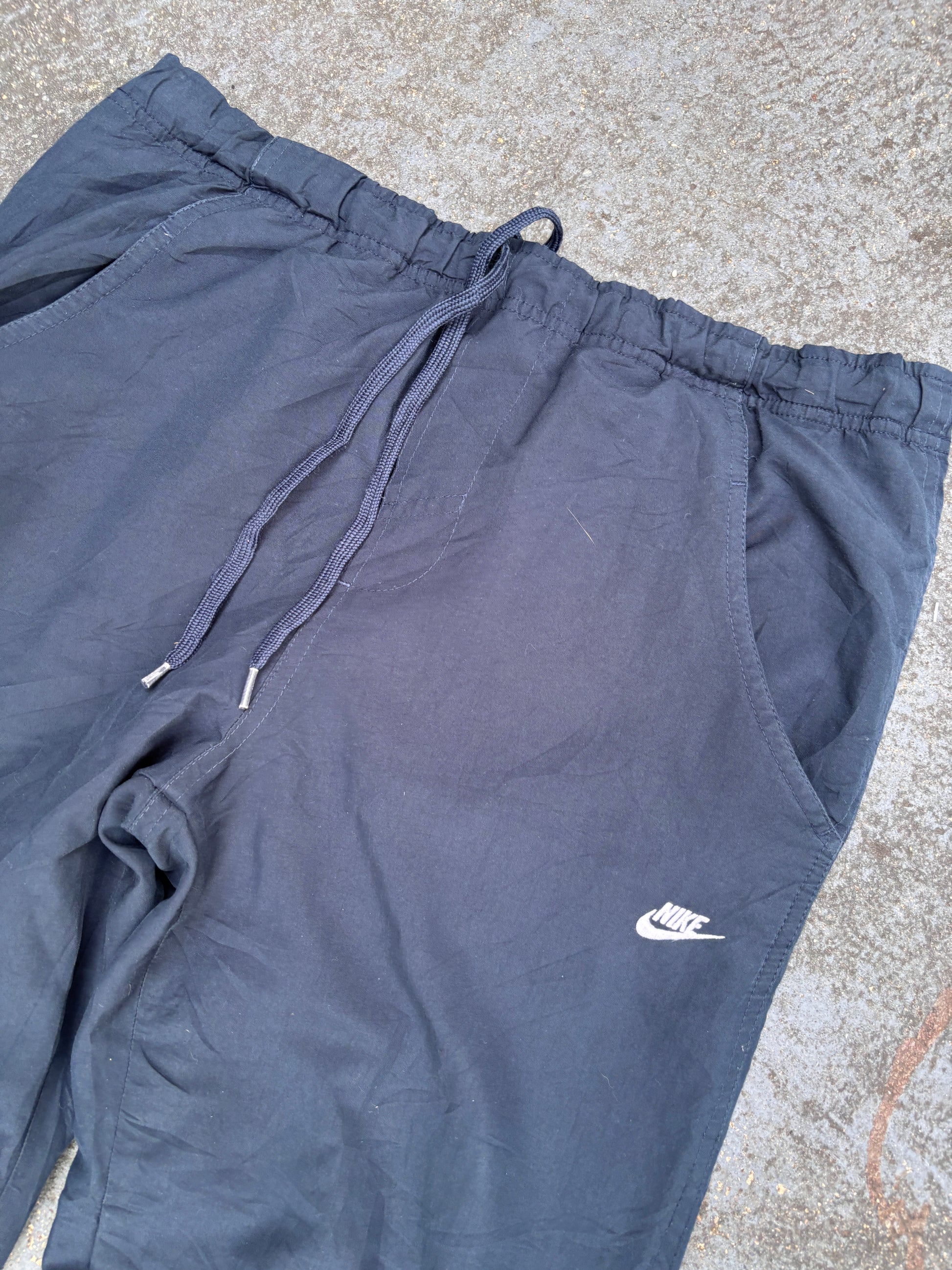 Vintage Y2K Nike Track Pants S Navy White Logo & Piping Wide Leg Windbreakers