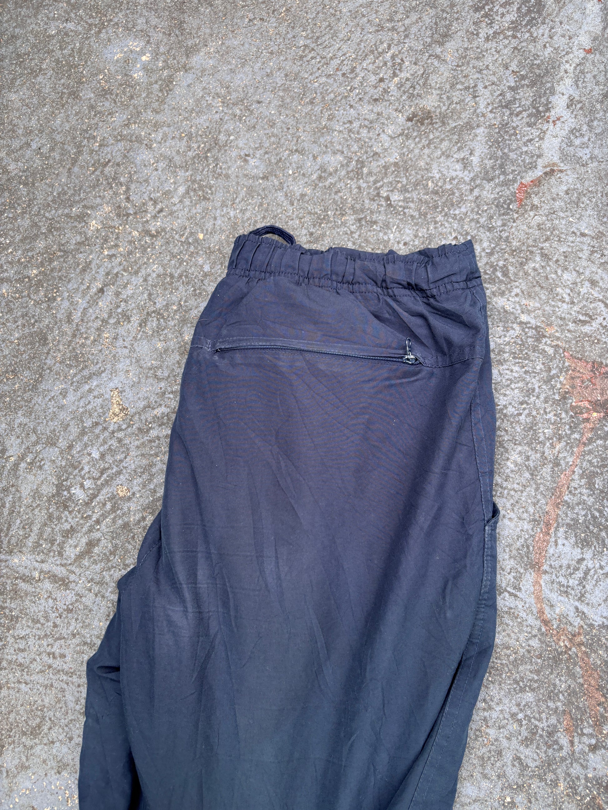 Vintage Y2K Nike Track Pants S Navy White Logo & Piping Wide Leg Windbreakers