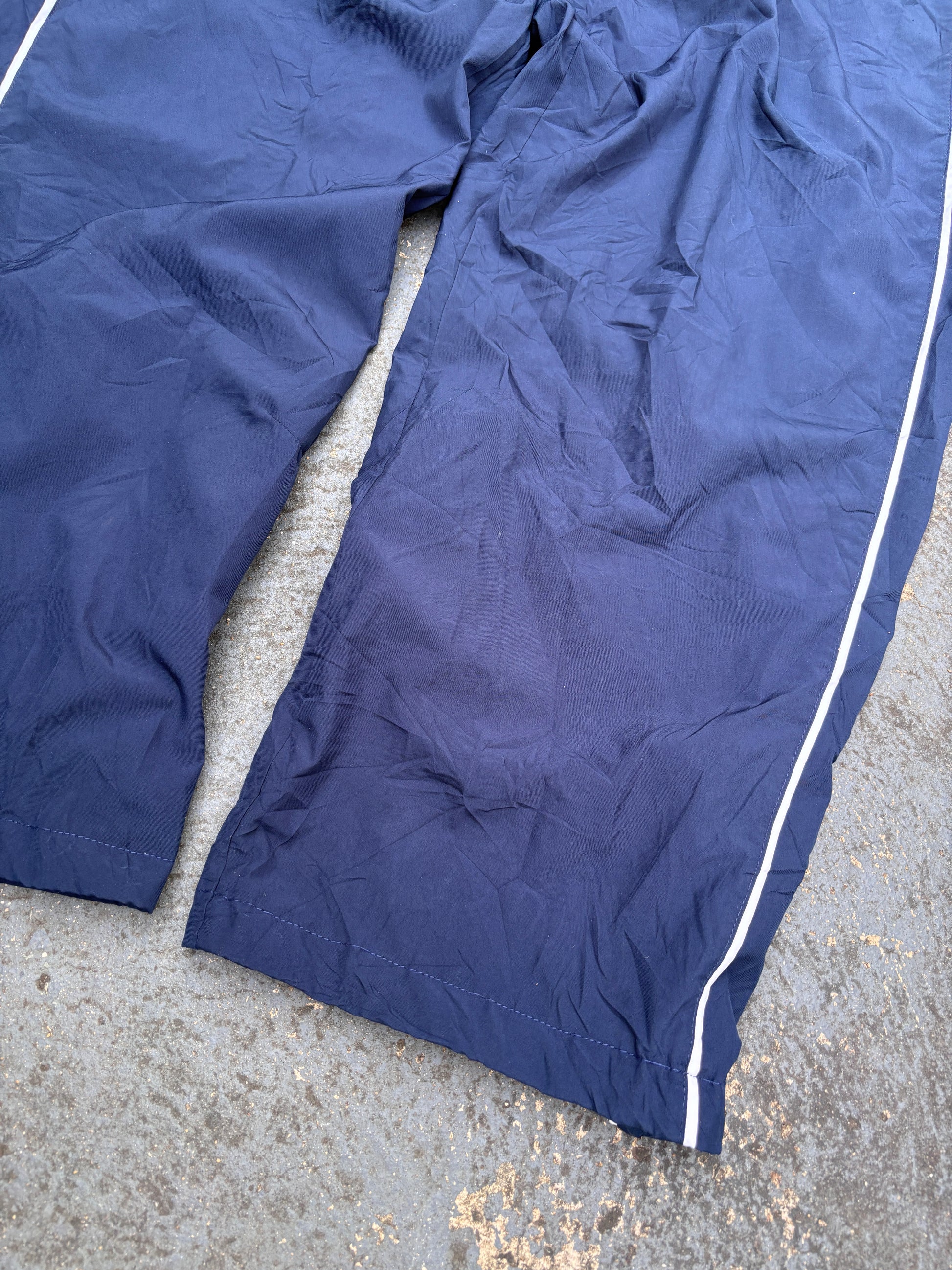 Vintage Y2K Nike Track Pants XL Navy White Swoosh Side Detail Wide Leg Ankle Zip