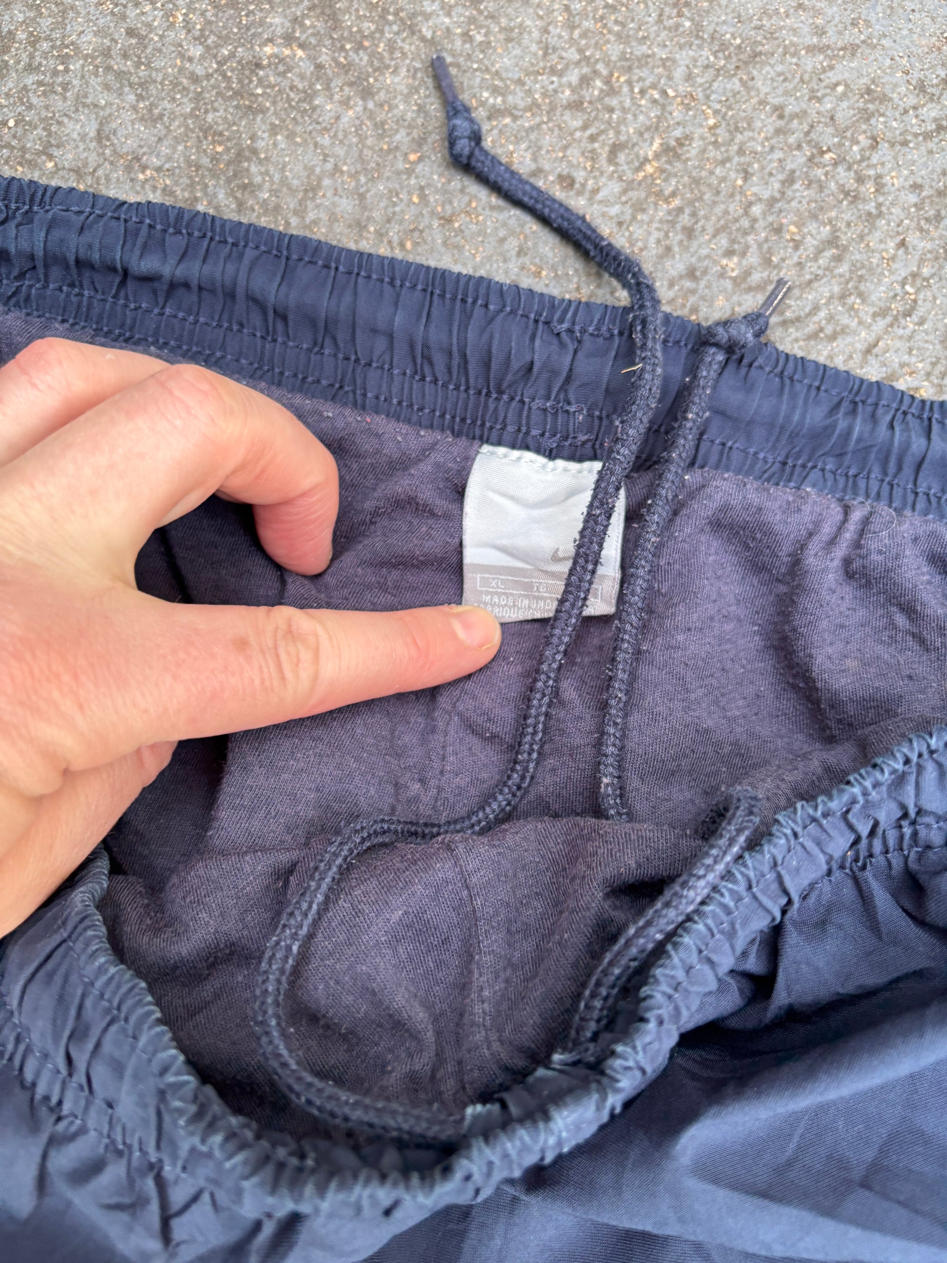 Vintage Y2K Nike Track Pants XL Navy White Swoosh Side Detail Wide Leg Ankle Zip