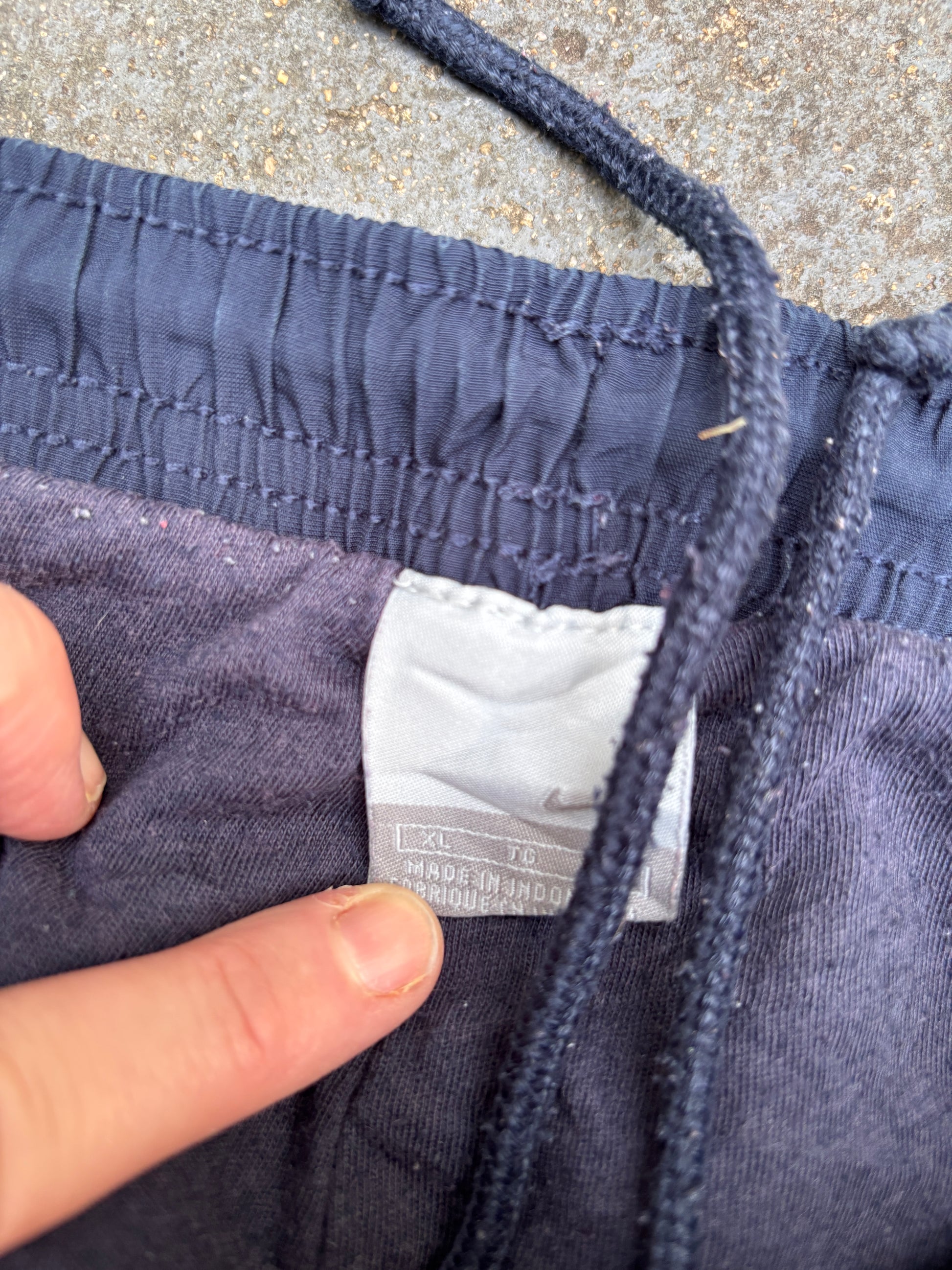 Vintage Y2K Nike Track Pants XL Navy White Swoosh Side Detail Wide Leg Ankle Zip