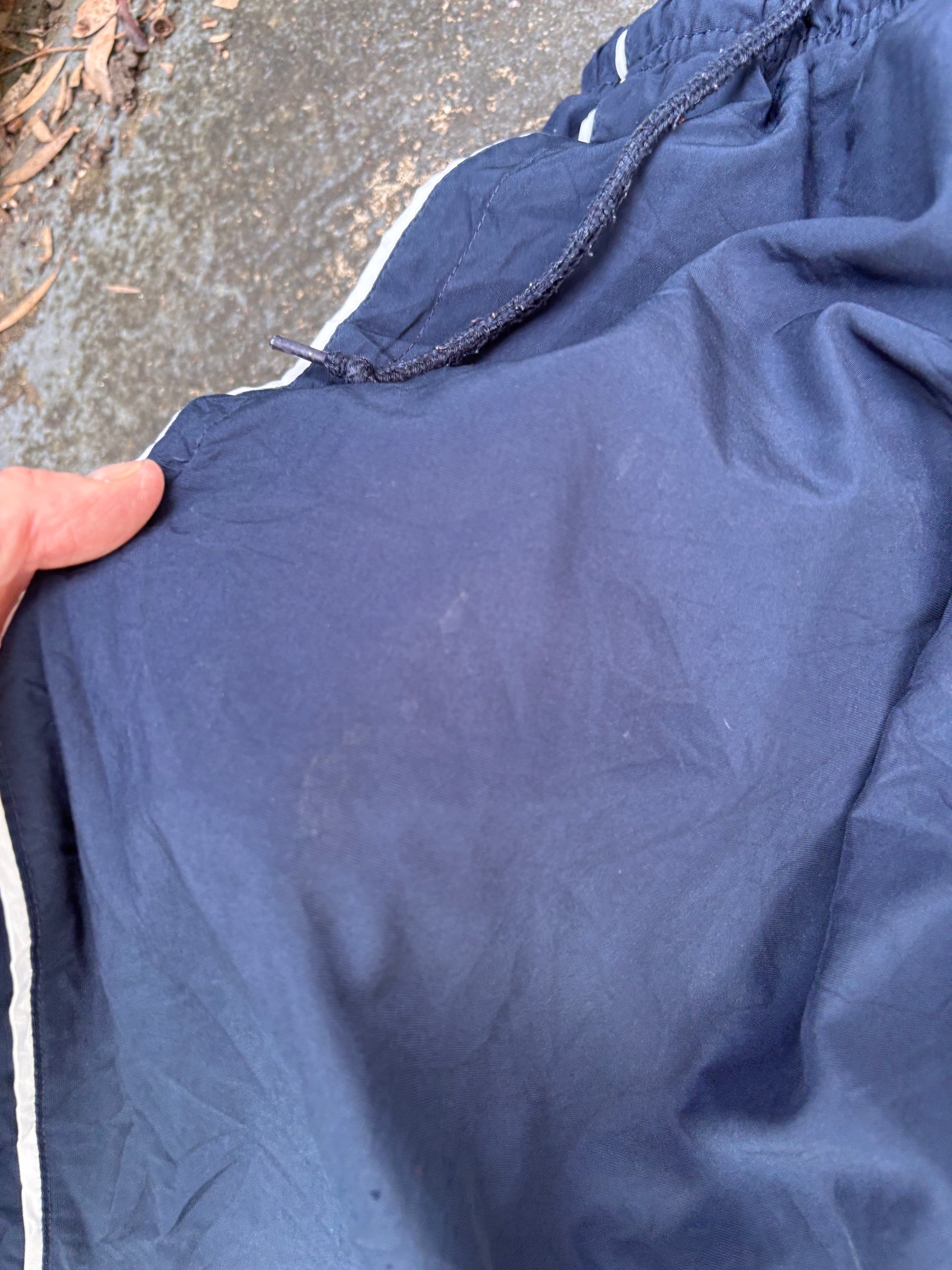 Vintage Y2K Nike Track Pants XL Navy White Swoosh Side Detail Wide Leg Ankle Zip