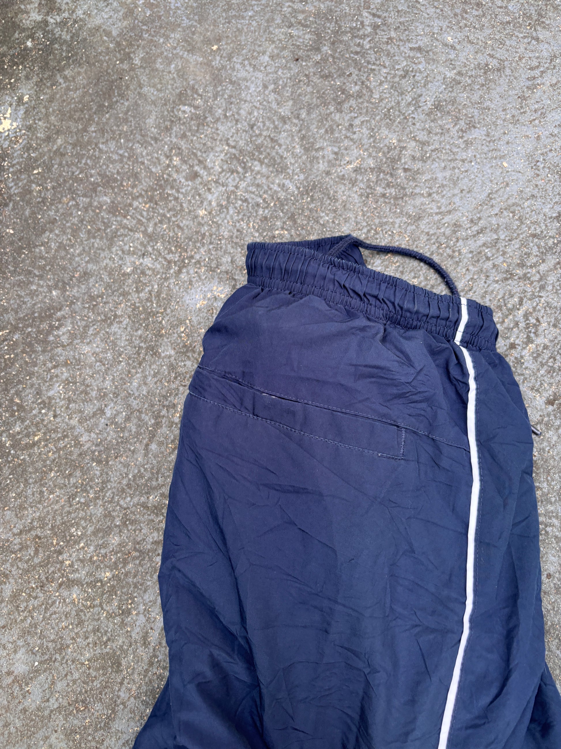 Vintage Y2K Nike Track Pants XL Navy White Swoosh Side Detail Wide Leg Ankle Zip