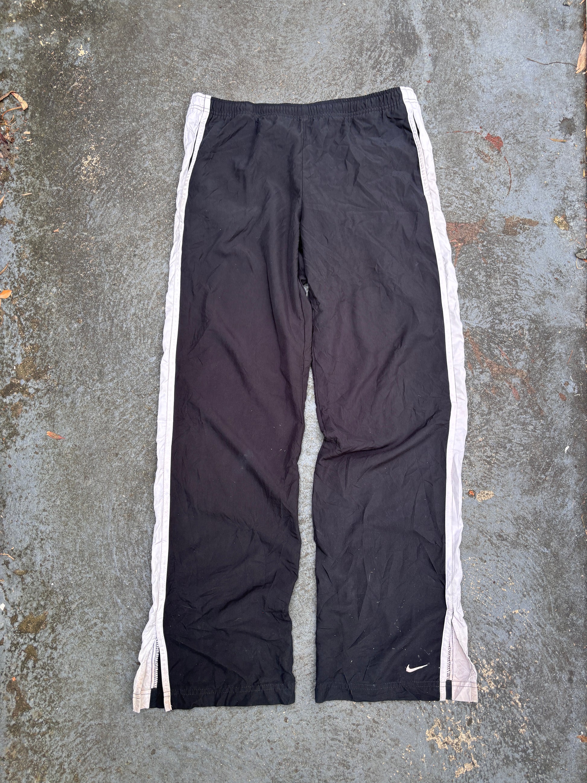 Vintage Y2K Nike Track Pants Womens M Black White Side Detail Wide Leg Ankle Slit