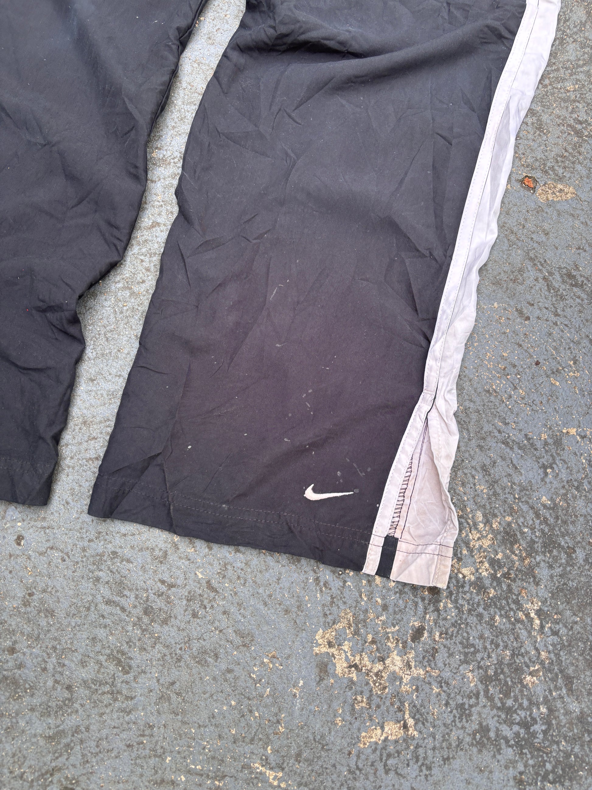 Vintage Y2K Nike Track Pants Womens M Black White Side Detail Wide Leg Ankle Slit