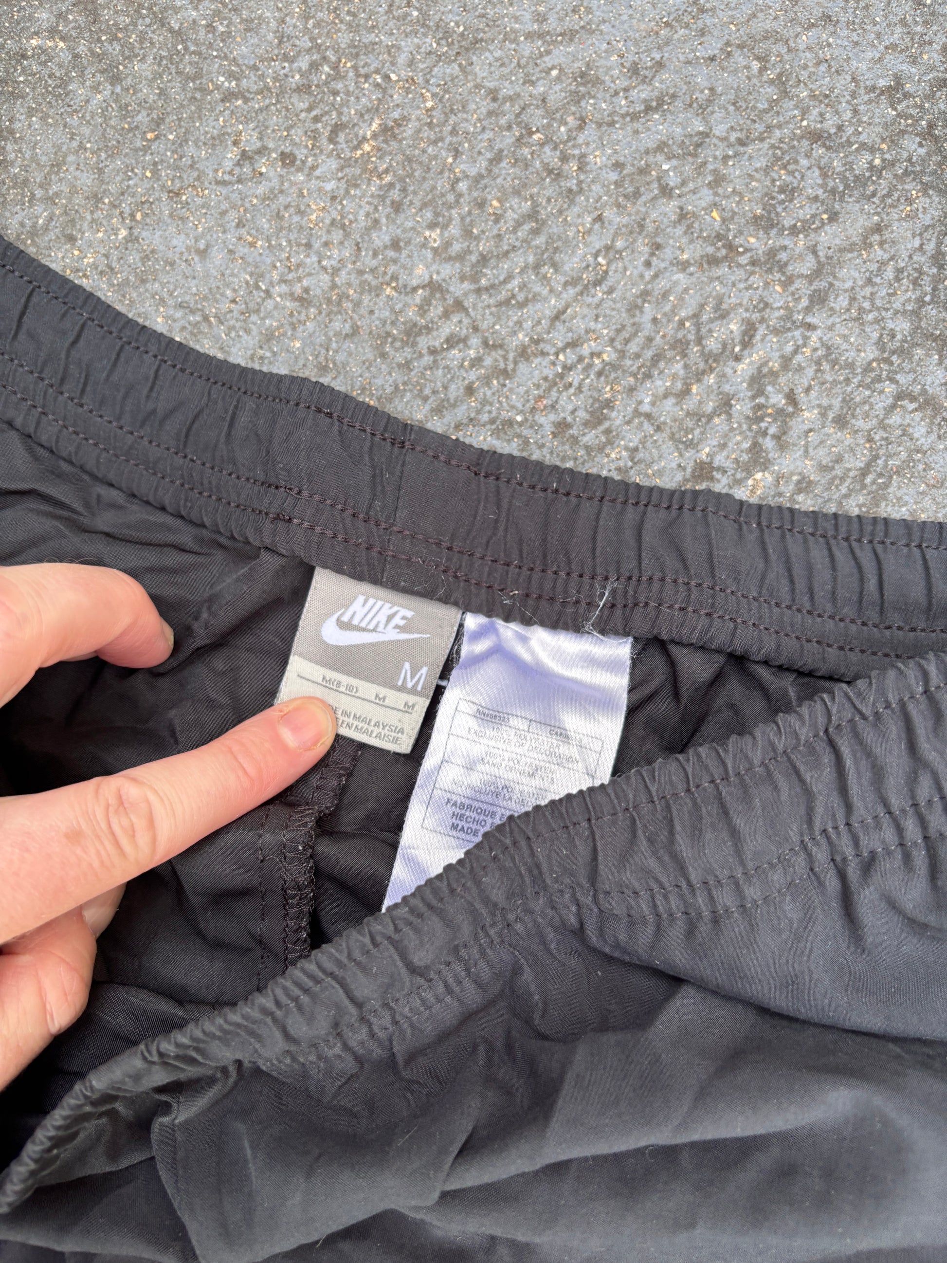 Vintage Y2K Nike Track Pants Womens M Black White Side Detail Wide Leg Ankle Slit