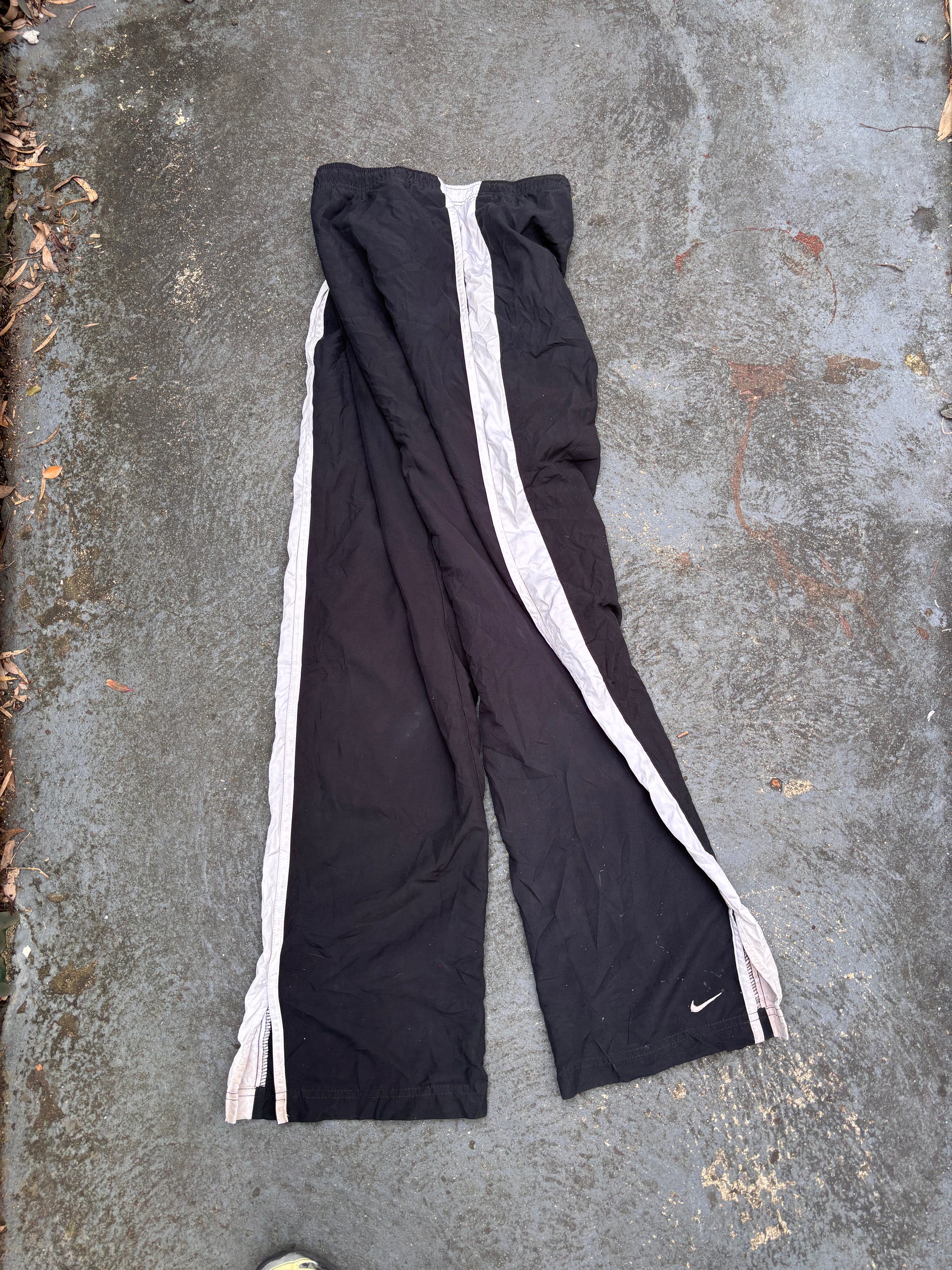 Vintage Y2K Nike Track Pants Womens M Black White Side Detail Wide Leg Ankle Slit