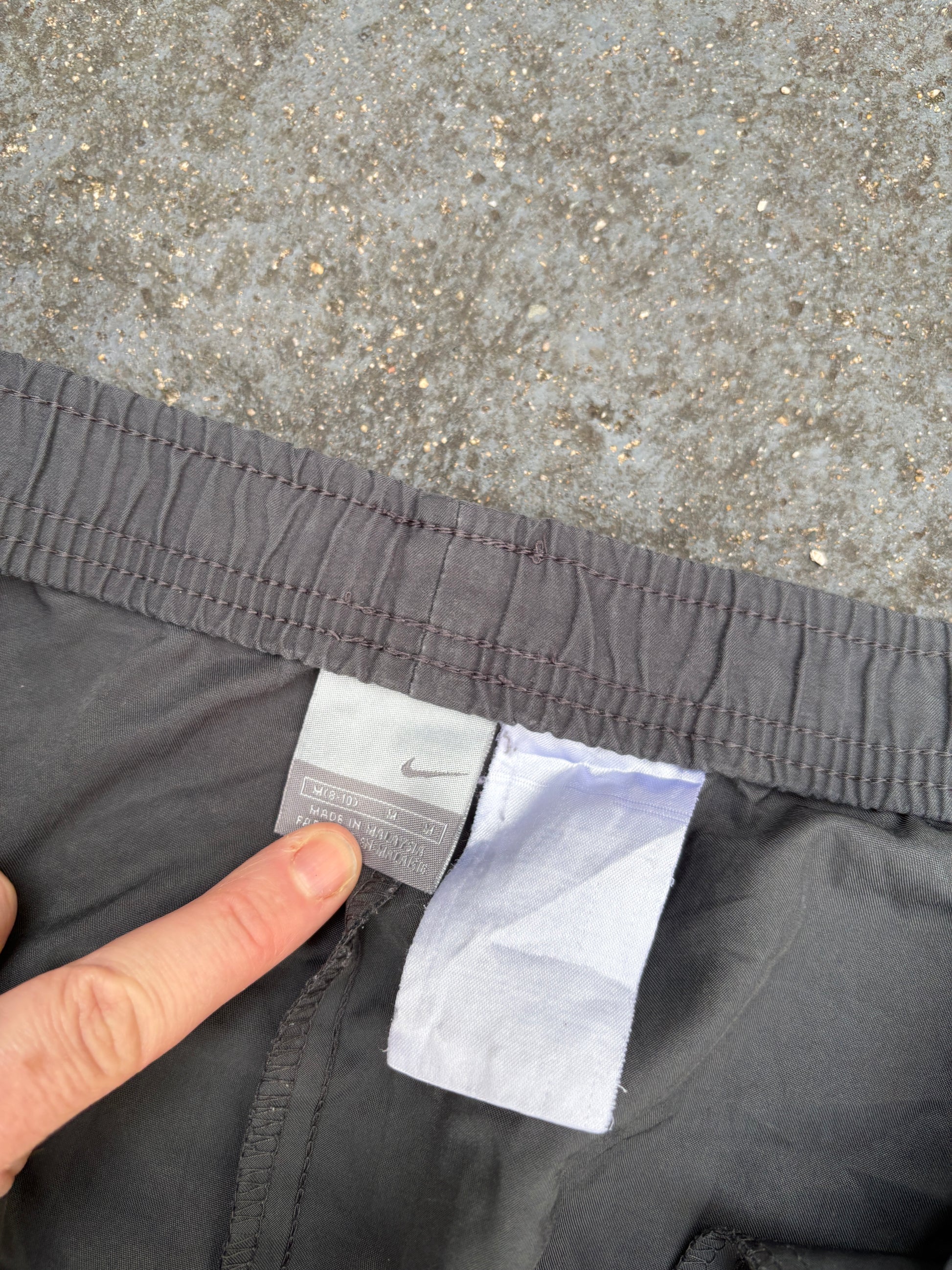 Vintage Y2K Nike Track Pants Womens M Grey Pink White Detail Ankle Swoosh Wide Leg