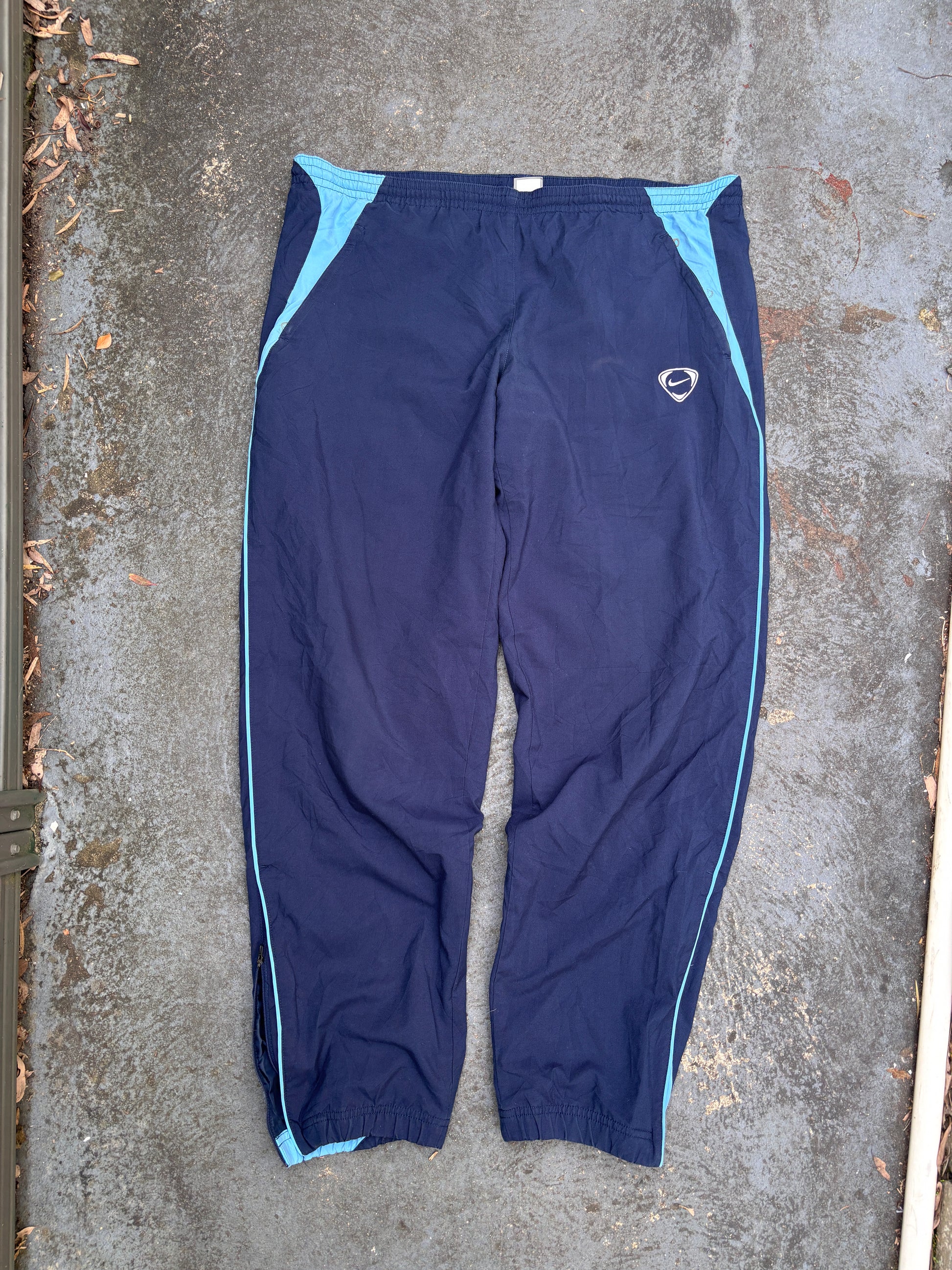 Vintage Y2K Nike Football Track Pants L Navy Blue Detail Wide Leg Windbreakers