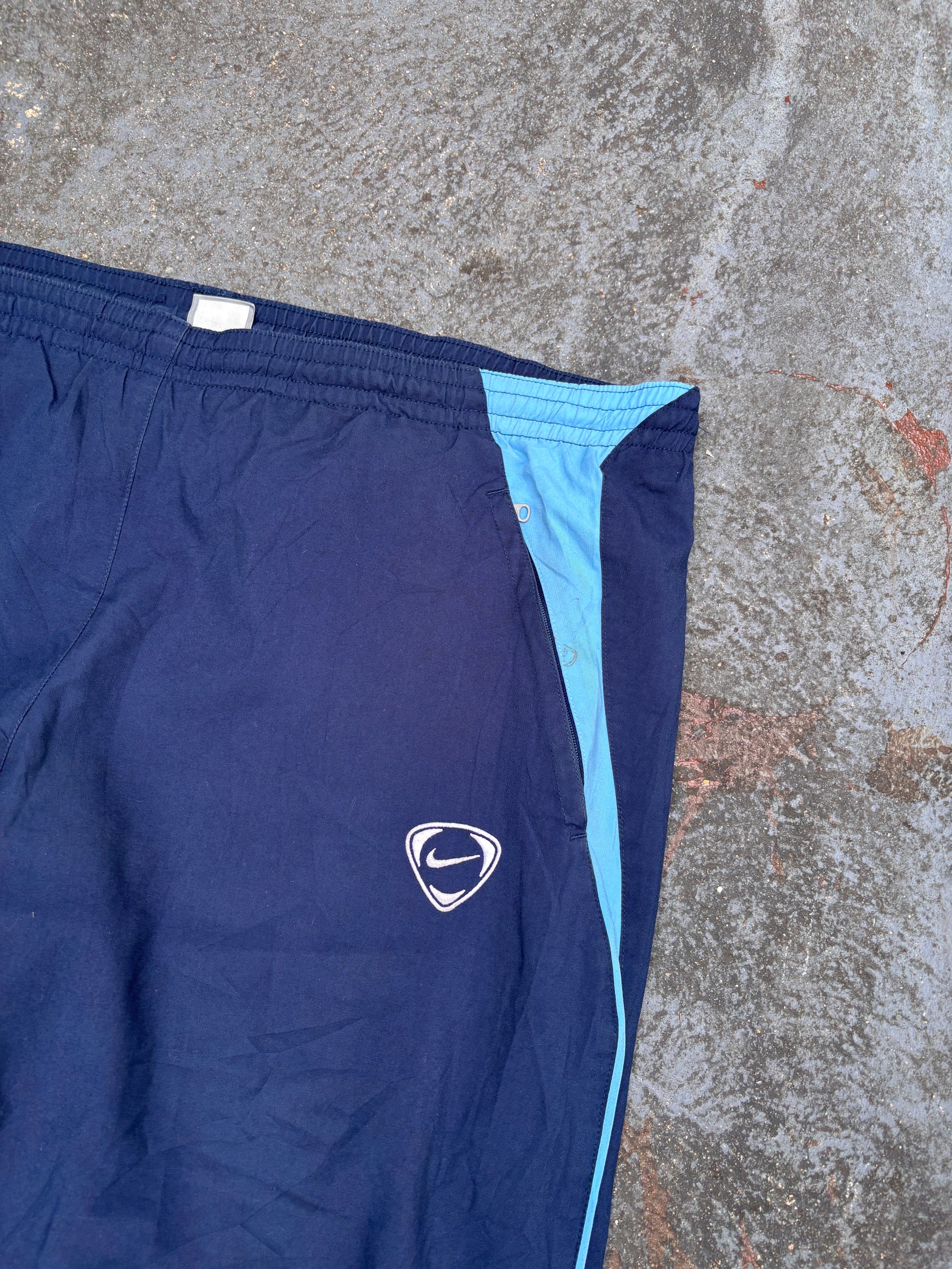Vintage Y2K Nike Football Track Pants L Navy Blue Detail Wide Leg Windbreakers
