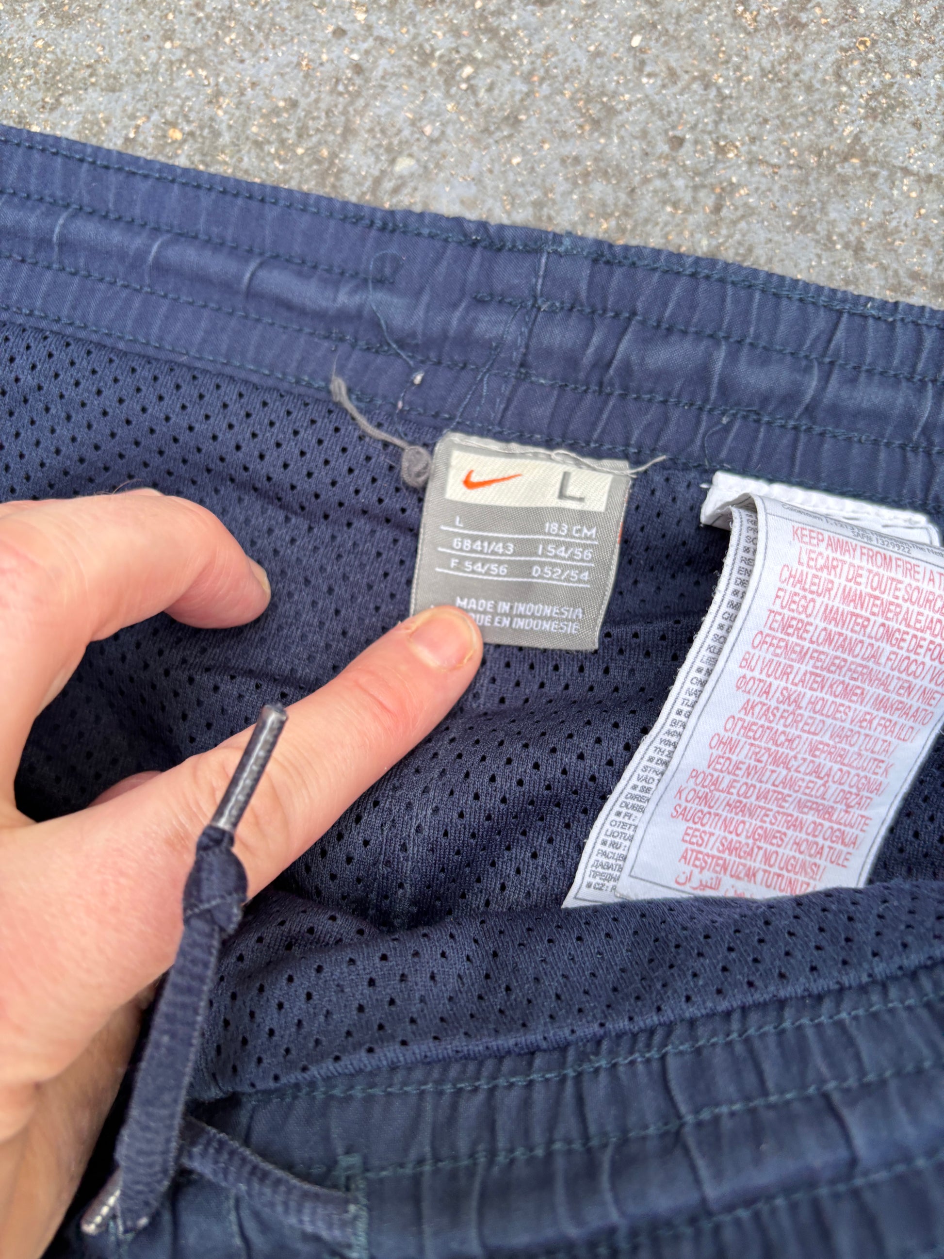 Vintage Y2K Nike Football Track Pants L Navy Blue Detail Wide Leg Windbreakers