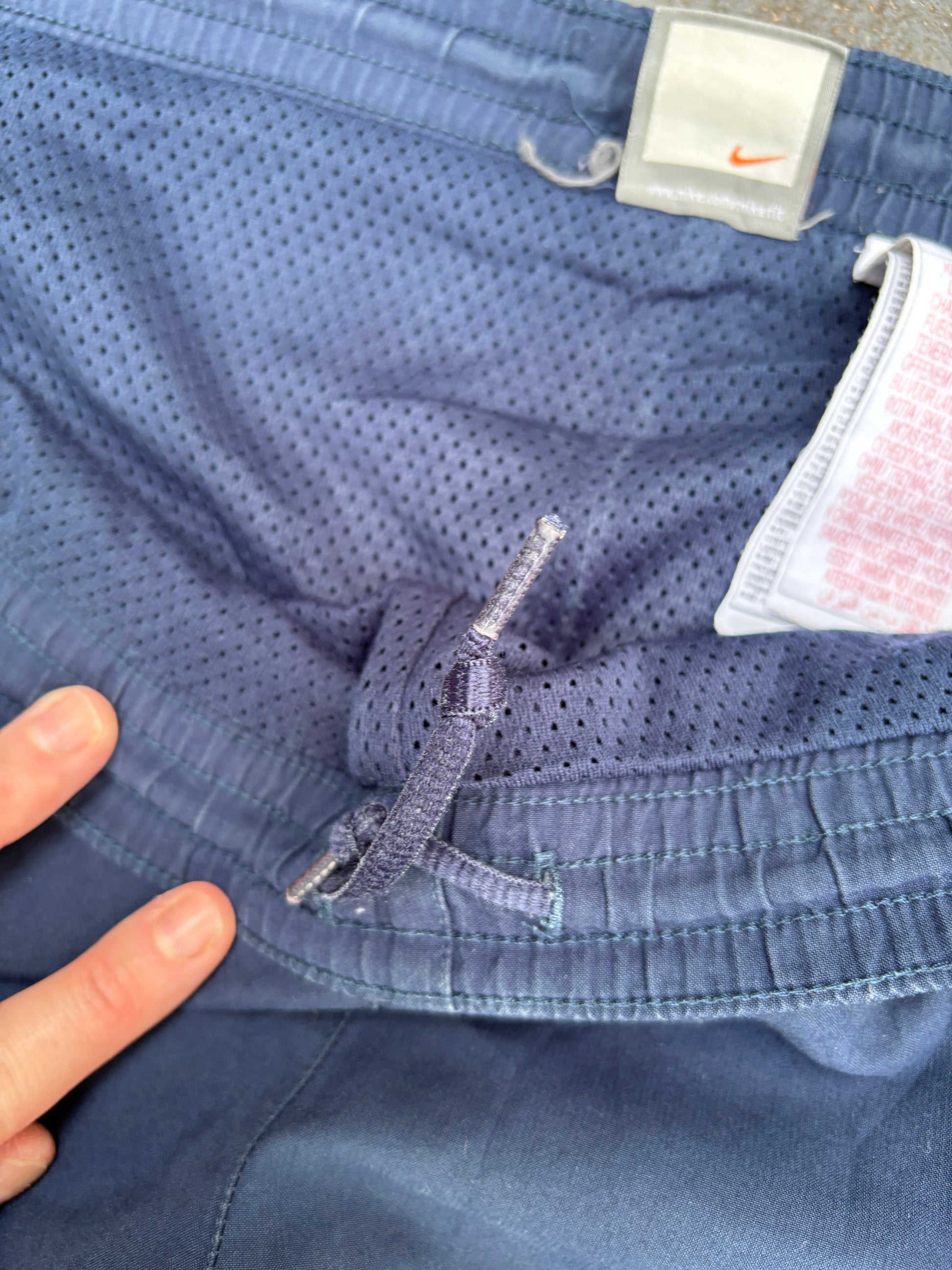 Vintage Y2K Nike Football Track Pants L Navy Blue Detail Wide Leg Windbreakers