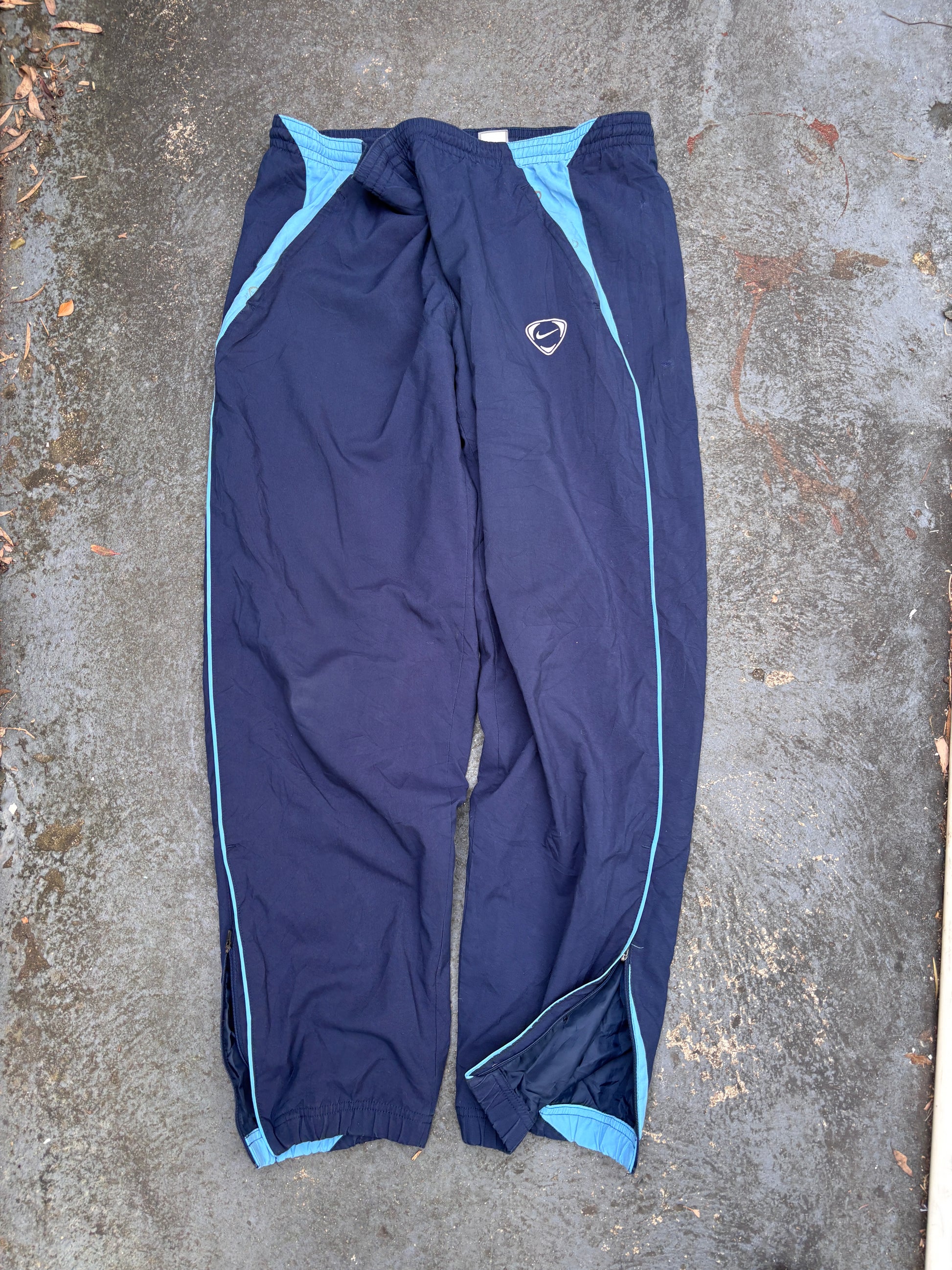 Vintage Y2K Nike Football Track Pants L Navy Blue Detail Wide Leg Windbreakers