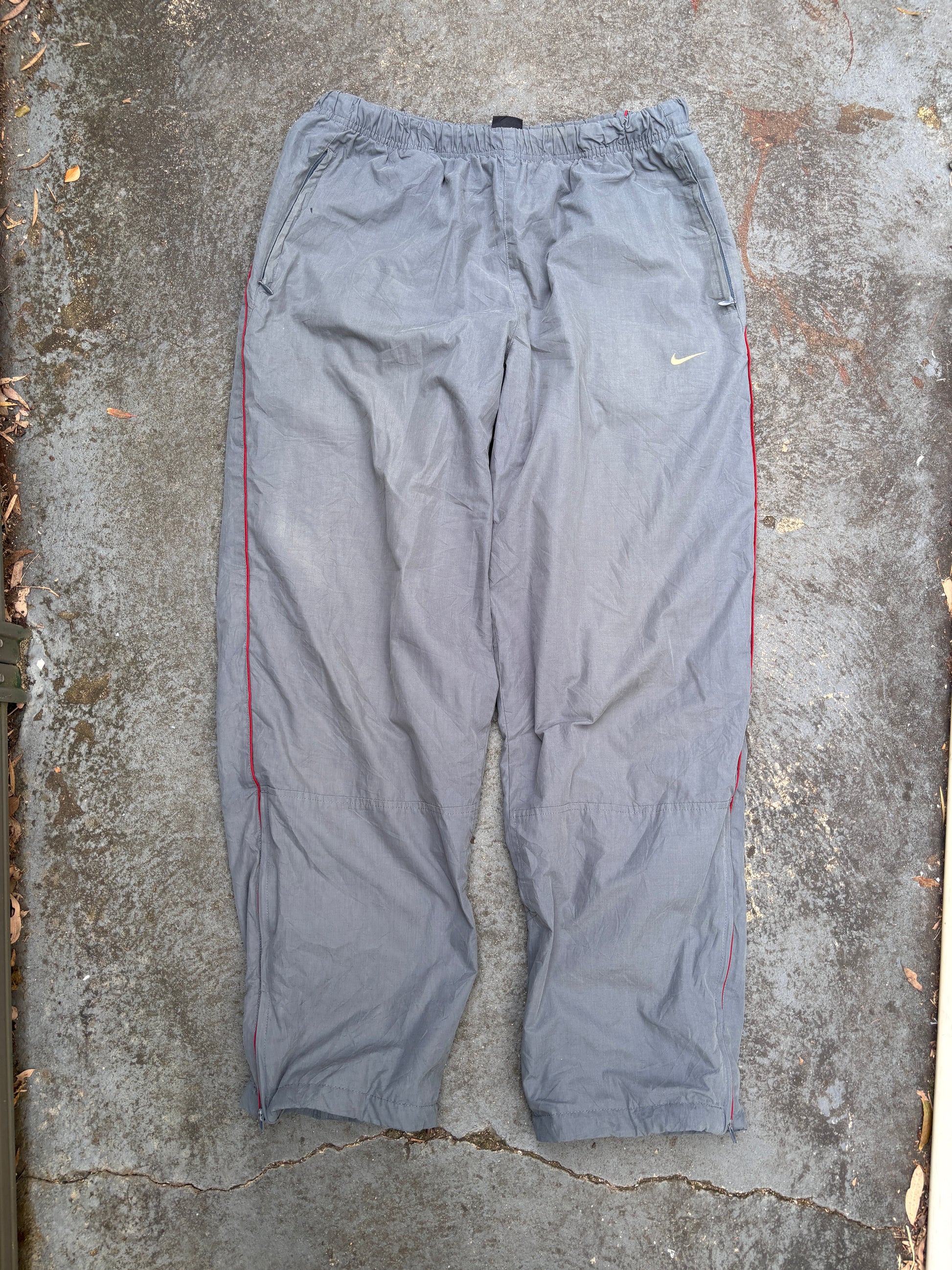 Vintage Y2K Nike Track Pants L Grey Red Piping Hiking Wide Leg Gorpcore