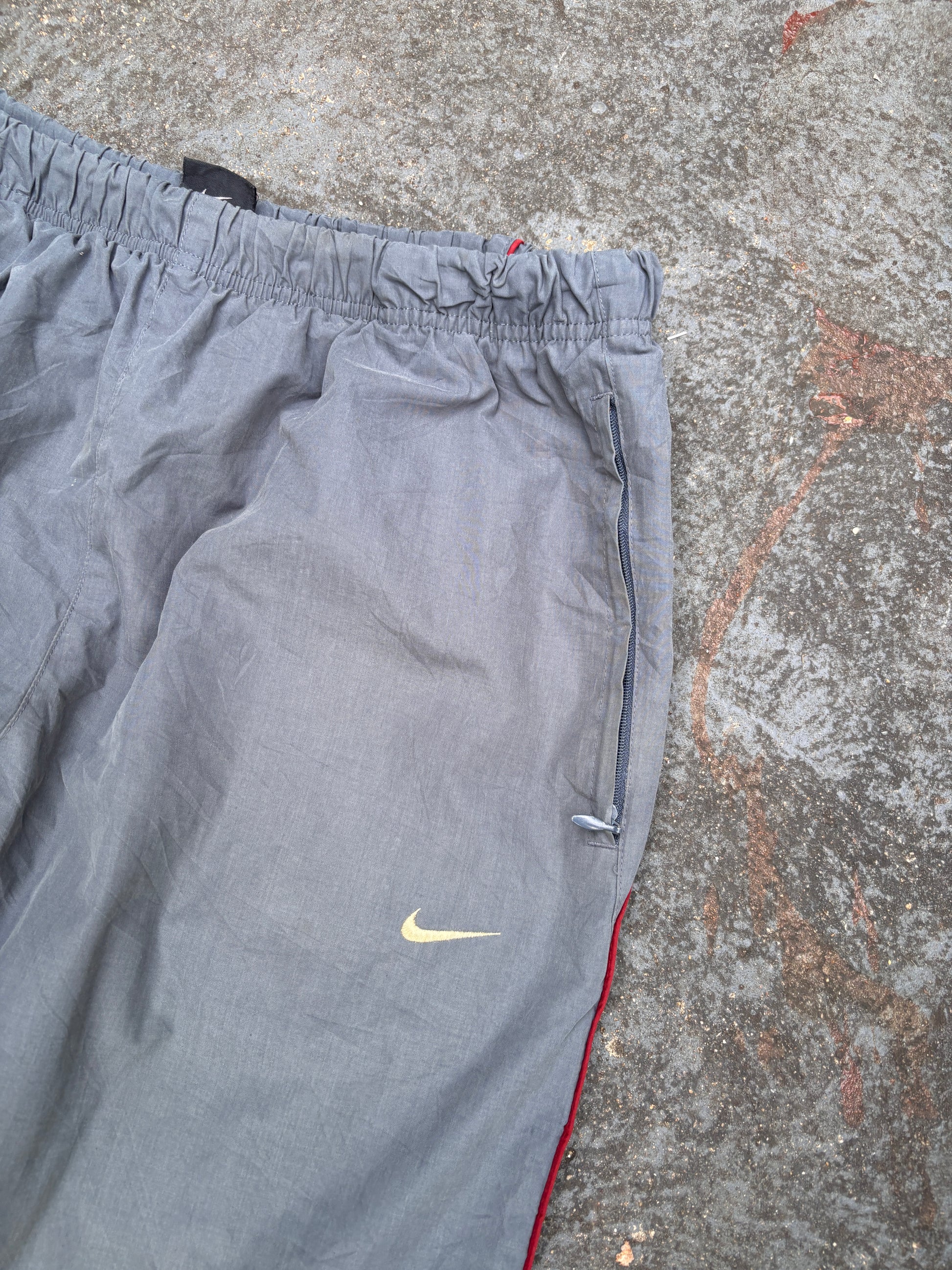 Vintage Y2K Nike Track Pants L Grey Red Piping Hiking Wide Leg Gorpcore