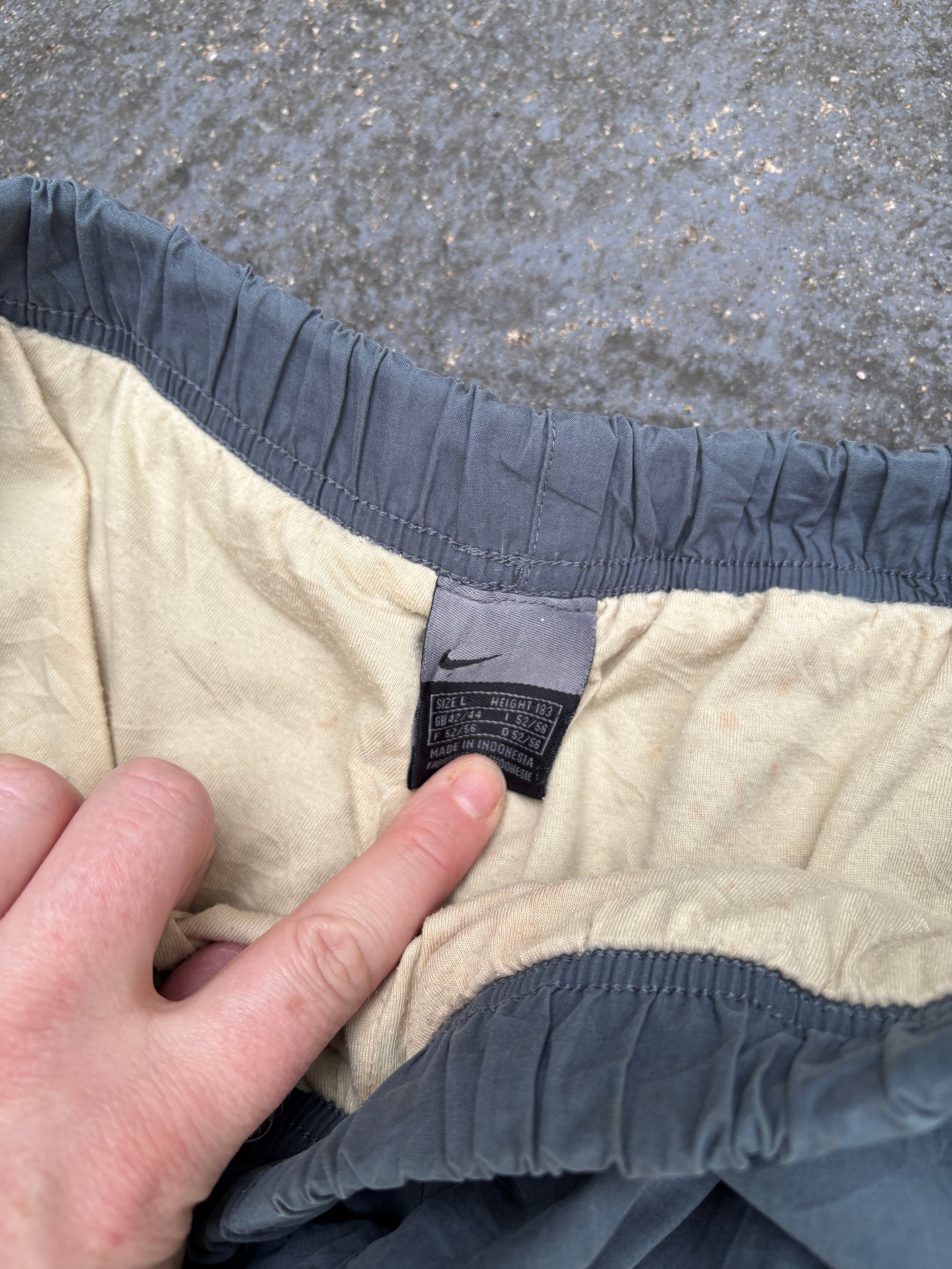 Vintage Y2K Nike Track Pants L Grey Red Piping Hiking Wide Leg Gorpcore