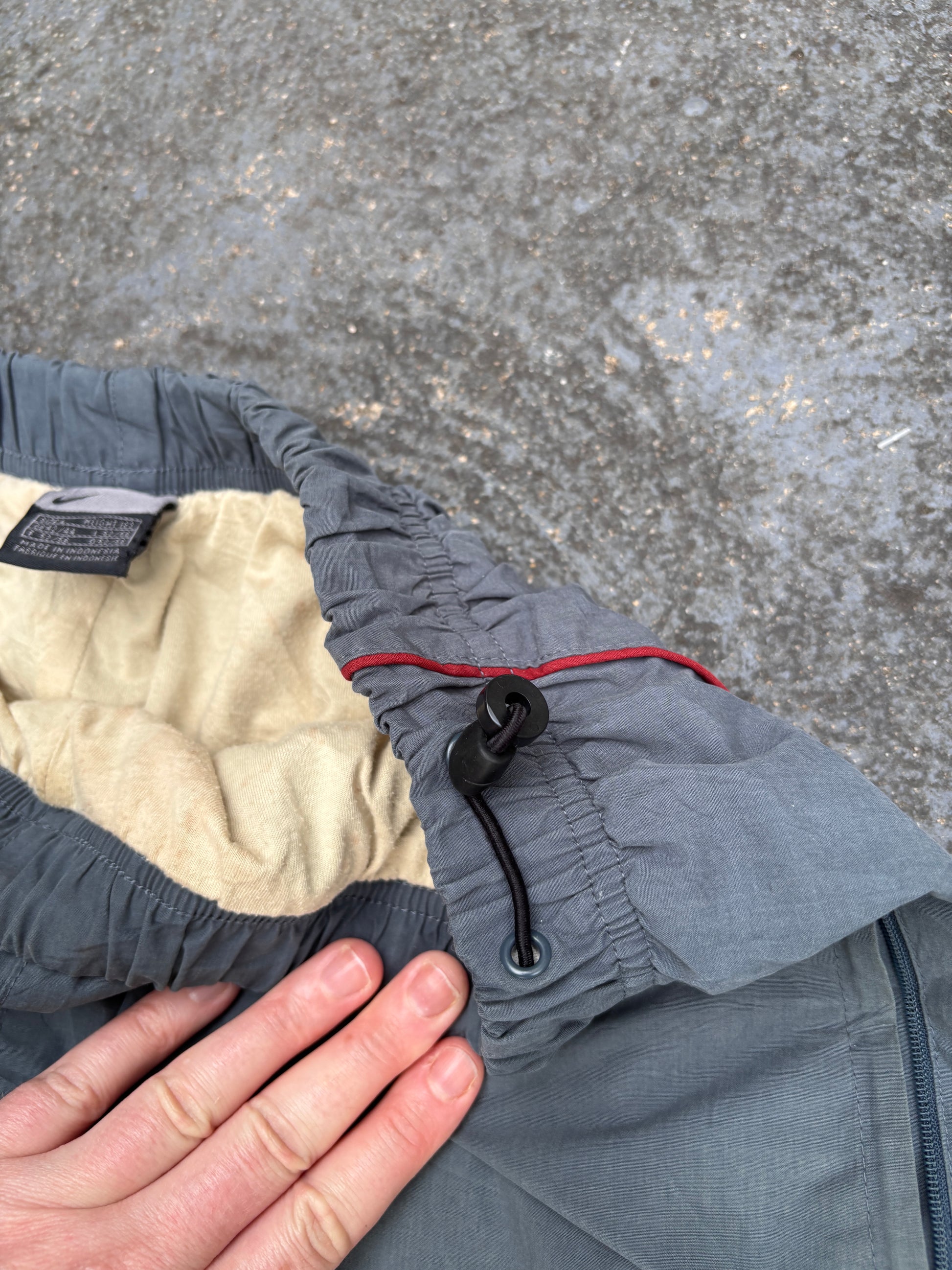 Vintage Y2K Nike Track Pants L Grey Red Piping Hiking Wide Leg Gorpcore