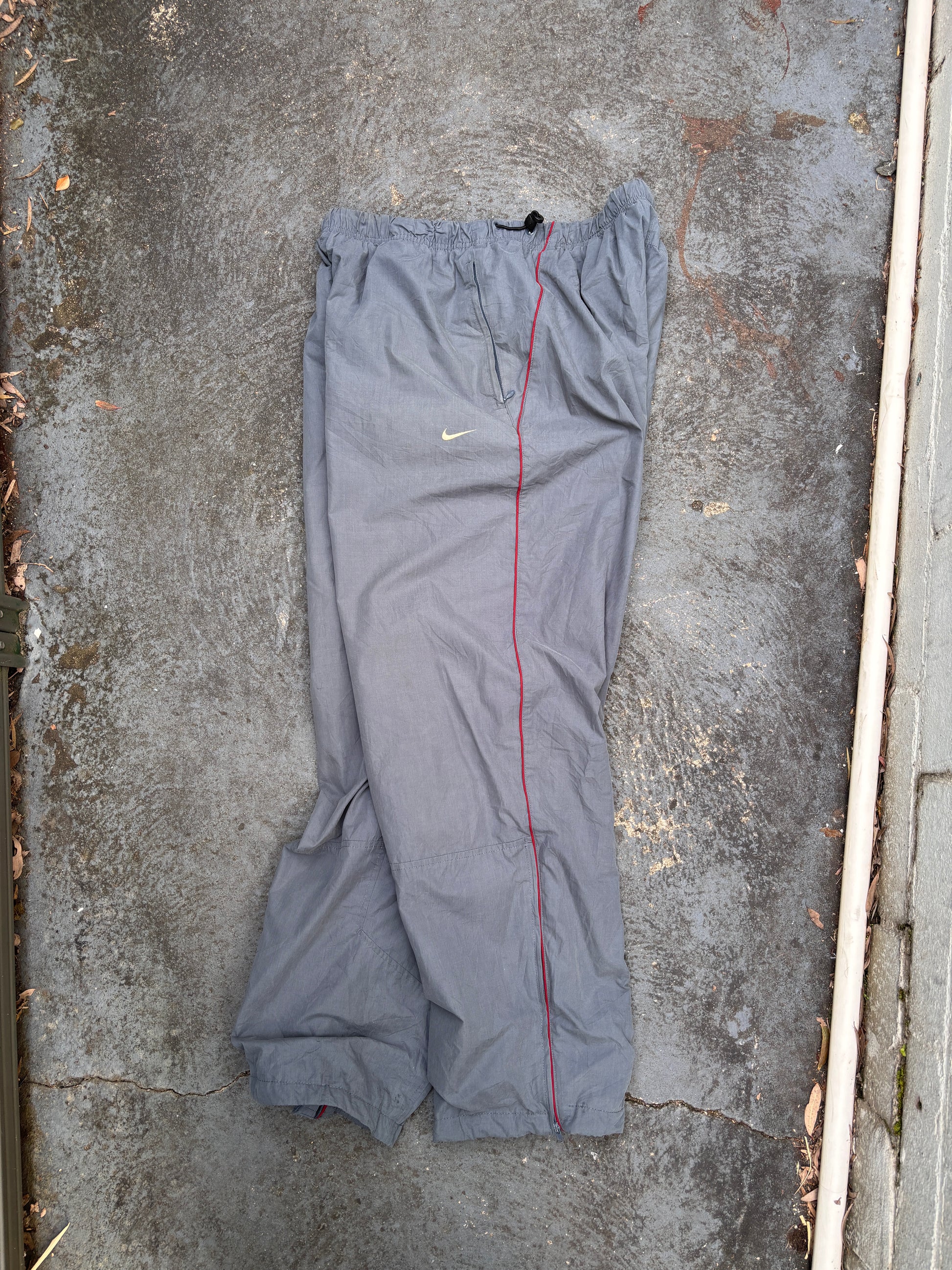 Vintage Y2K Nike Track Pants L Grey Red Piping Hiking Wide Leg Gorpcore