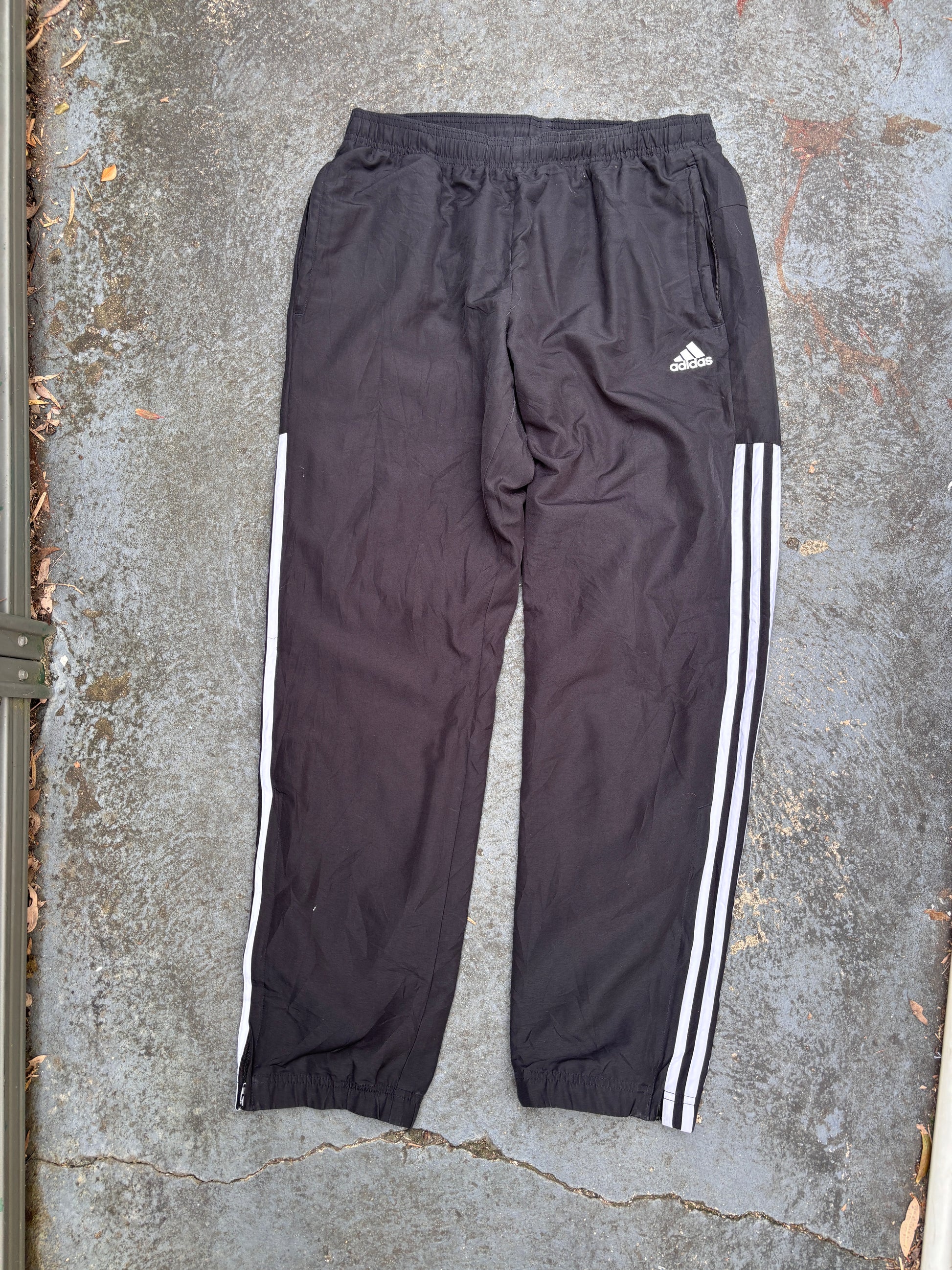 Adidas Track Pants Size M Black White 3 Stripe Classic Windbreakers
