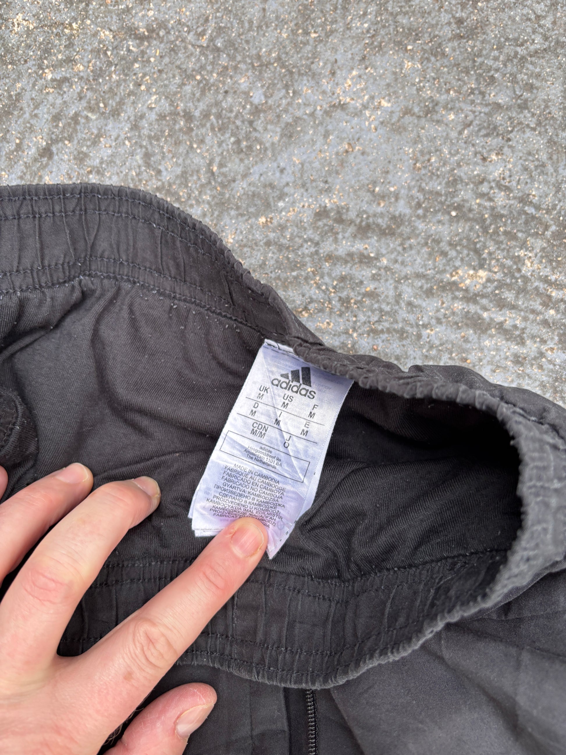 Adidas Track Pants Size M Black White 3 Stripe Classic Windbreakers