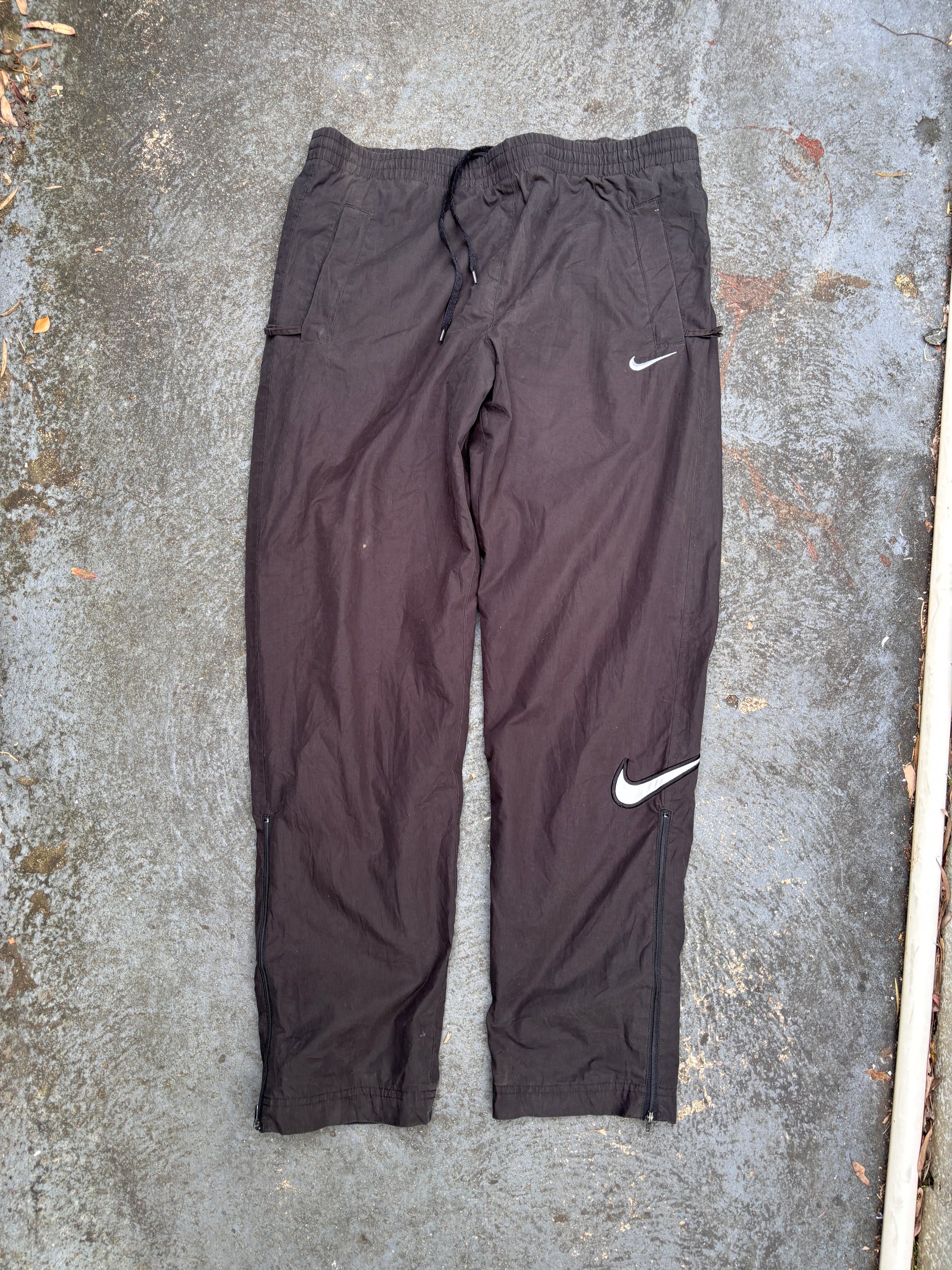 Vintage 90s Nike Track Pants S Black White Double Swoosh Pocket & Leg Straight Leg