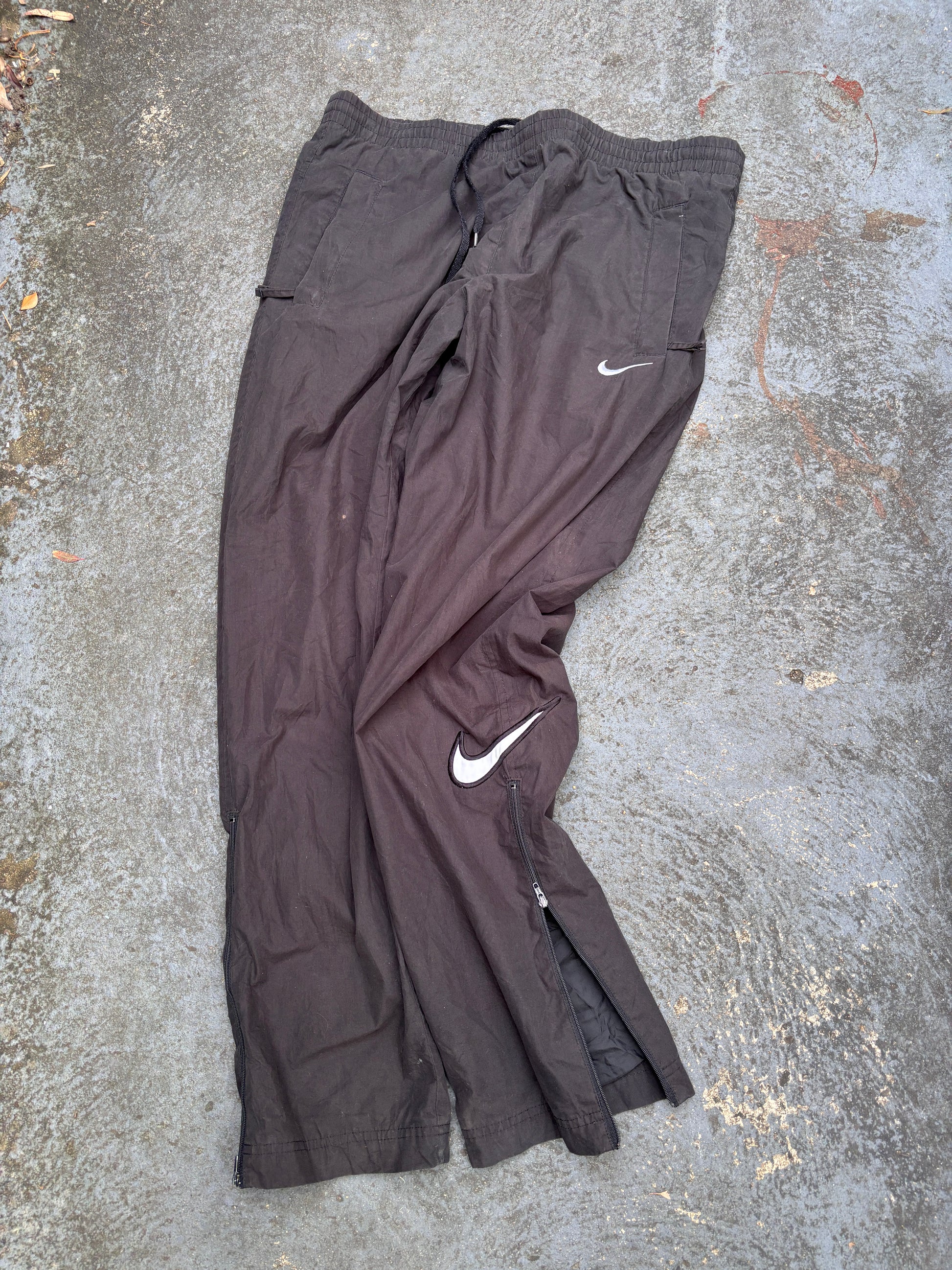 Vintage 90s Nike Track Pants S Black White Double Swoosh Pocket & Leg Straight Leg