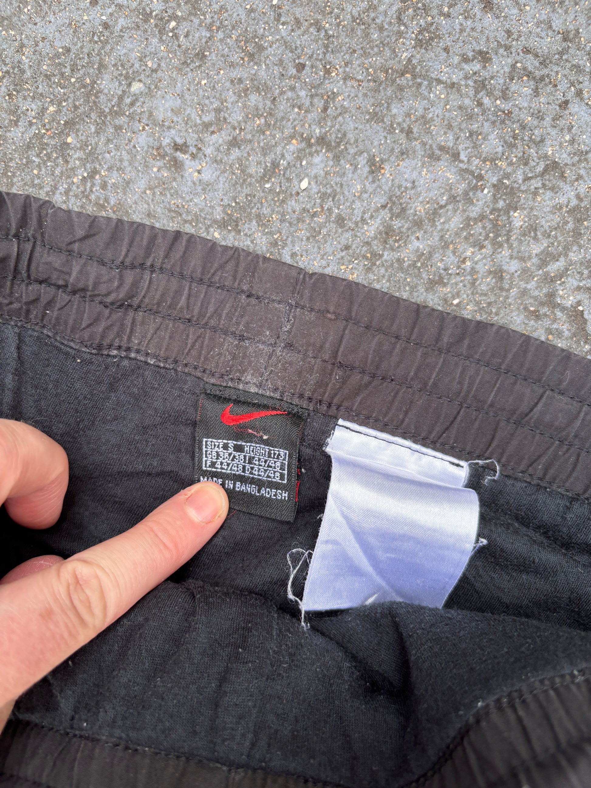 Vintage 90s Nike Track Pants S Black White Double Swoosh Pocket & Leg Straight Leg