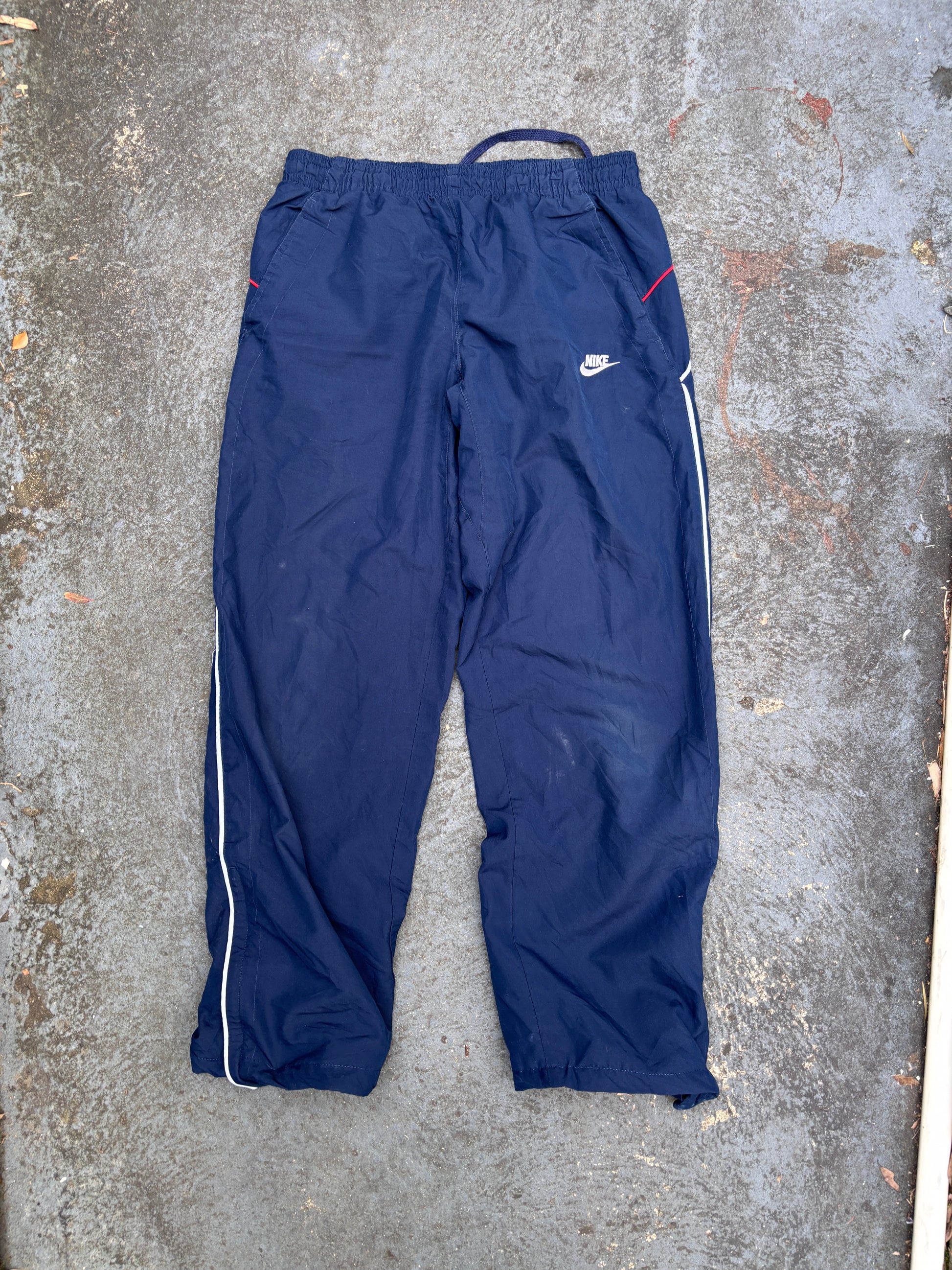 Vintage Y2K Nike Track Pants S Navy Red Detail USA Embroidered Wide Leg Windbreakers
