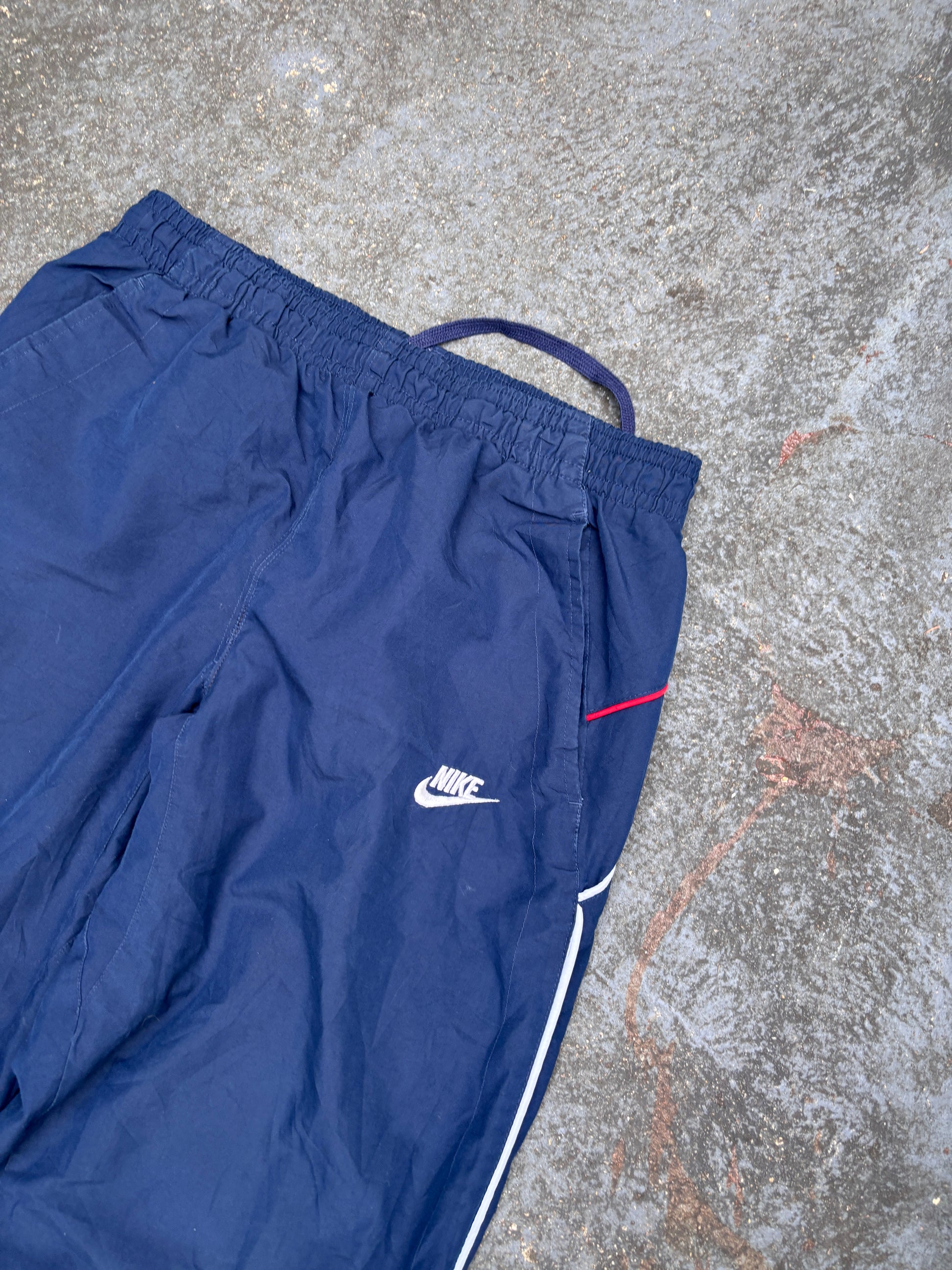 Vintage Y2K Nike Track Pants S Navy Red Detail USA Embroidered Wide Leg Windbreakers