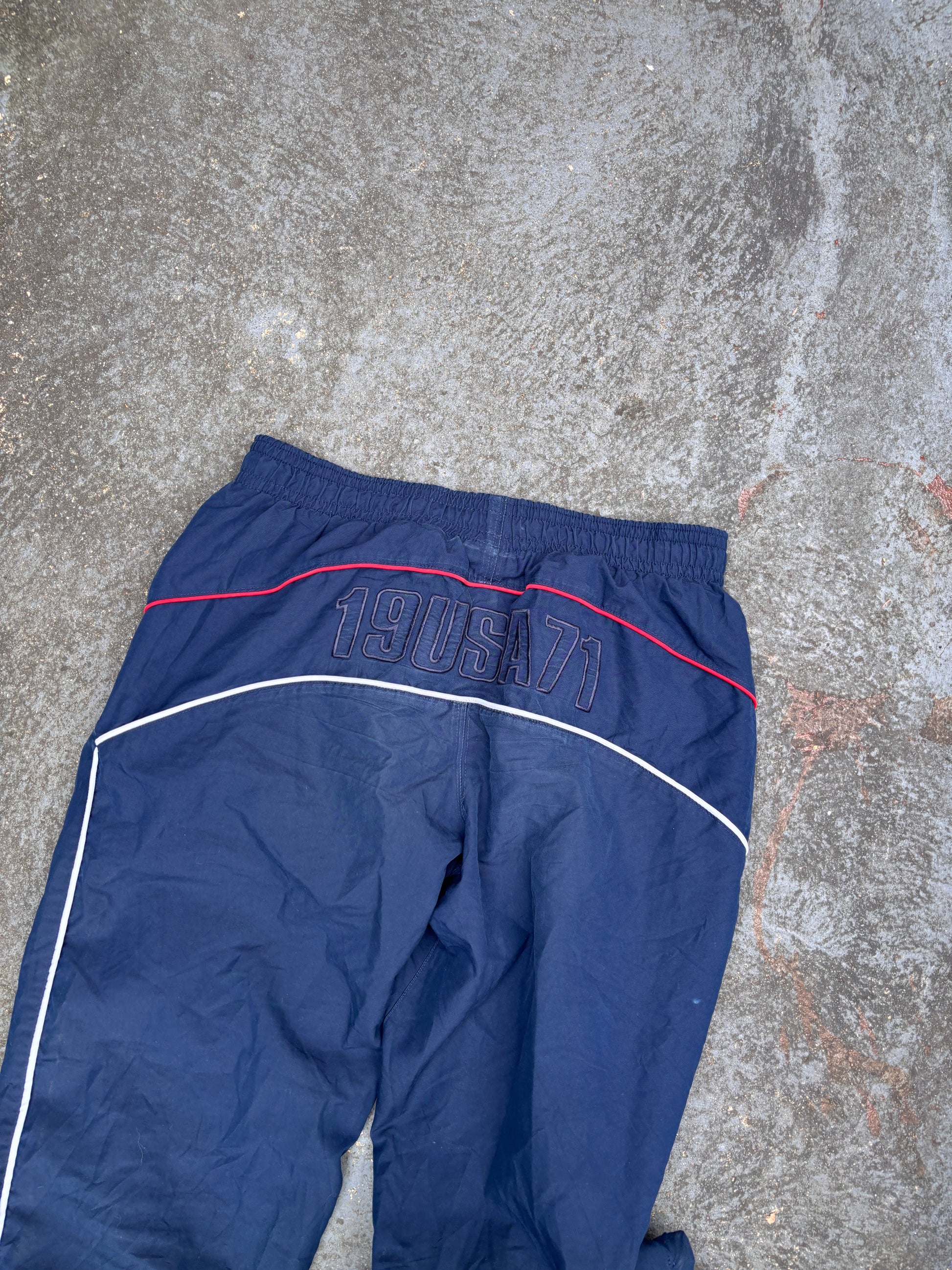 Vintage Y2K Nike Track Pants S Navy Red Detail USA Embroidered Wide Leg Windbreakers