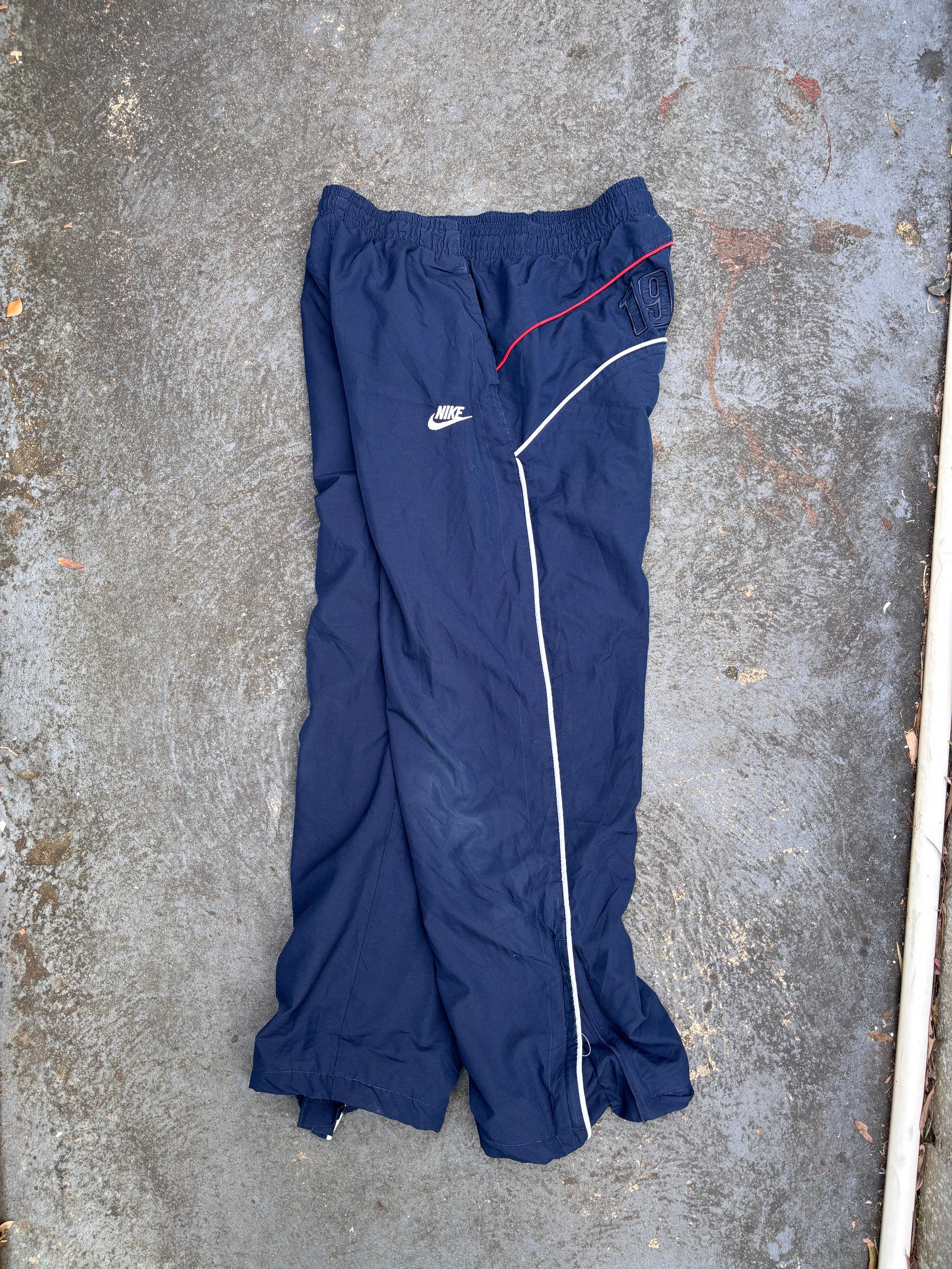 Vintage Y2K Nike Track Pants S Navy Red Detail USA Embroidered Wide Leg Windbreakers
