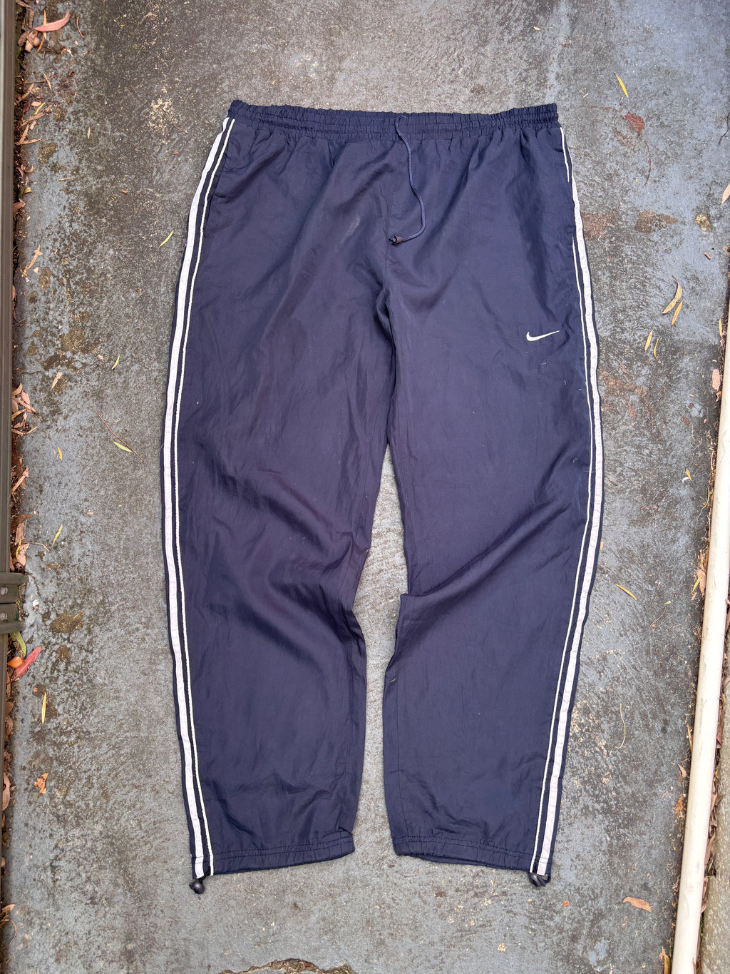 Vintage Y2K/90s Nike Track Pants XXL Navy White Detail Wide Leg Bungee Ankle Windbreakers
