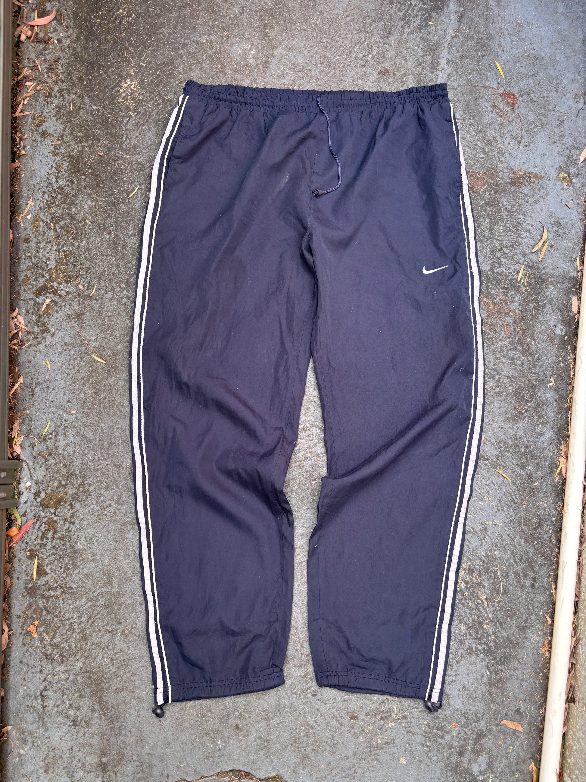 Vintage Y2K/90s Nike Track Pants XXL Navy White Detail Wide Leg Bungee Ankle Windbreakers