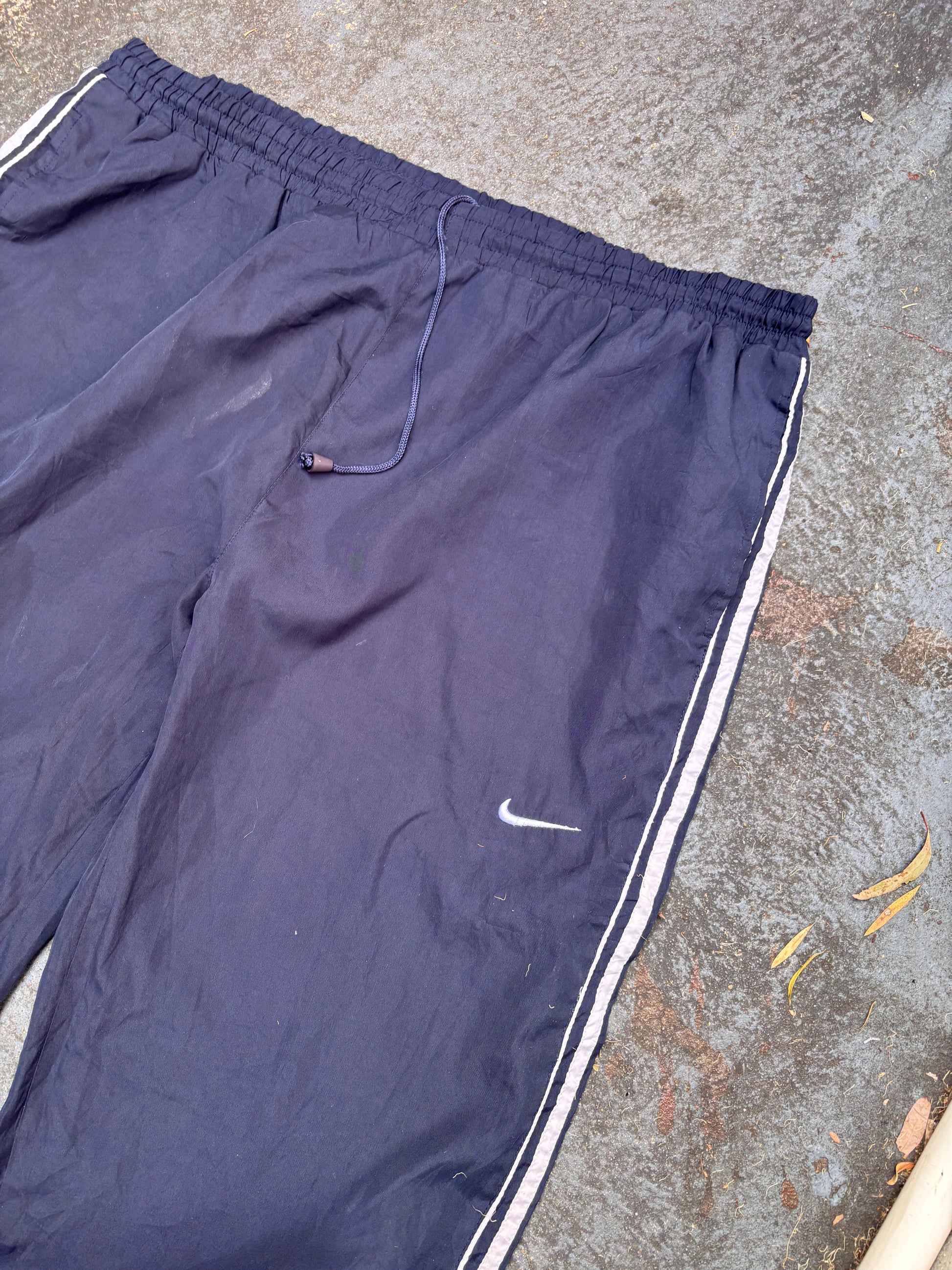 Vintage Y2K/90s Nike Track Pants XXL Navy White Detail Wide Leg Bungee Ankle Windbreakers