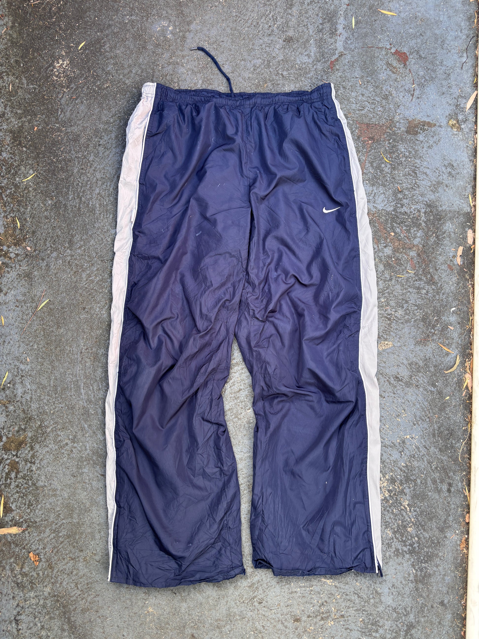 Vintage Y2K Nike Track Pants M Navy Grey Detail Classic Nylon Windbreakers