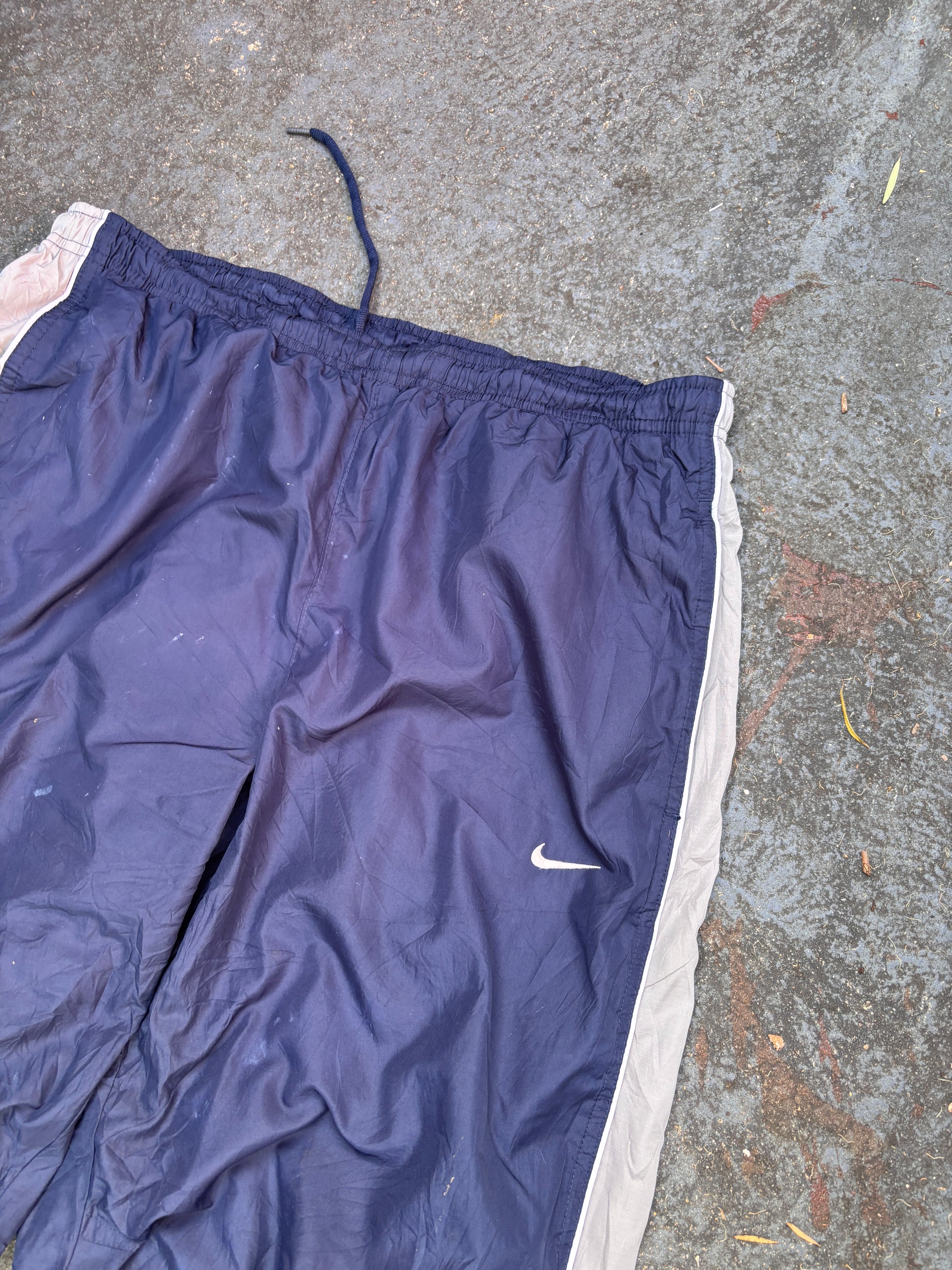 Vintage Y2K Nike Track Pants M Navy Grey Detail Classic Nylon Windbreakers