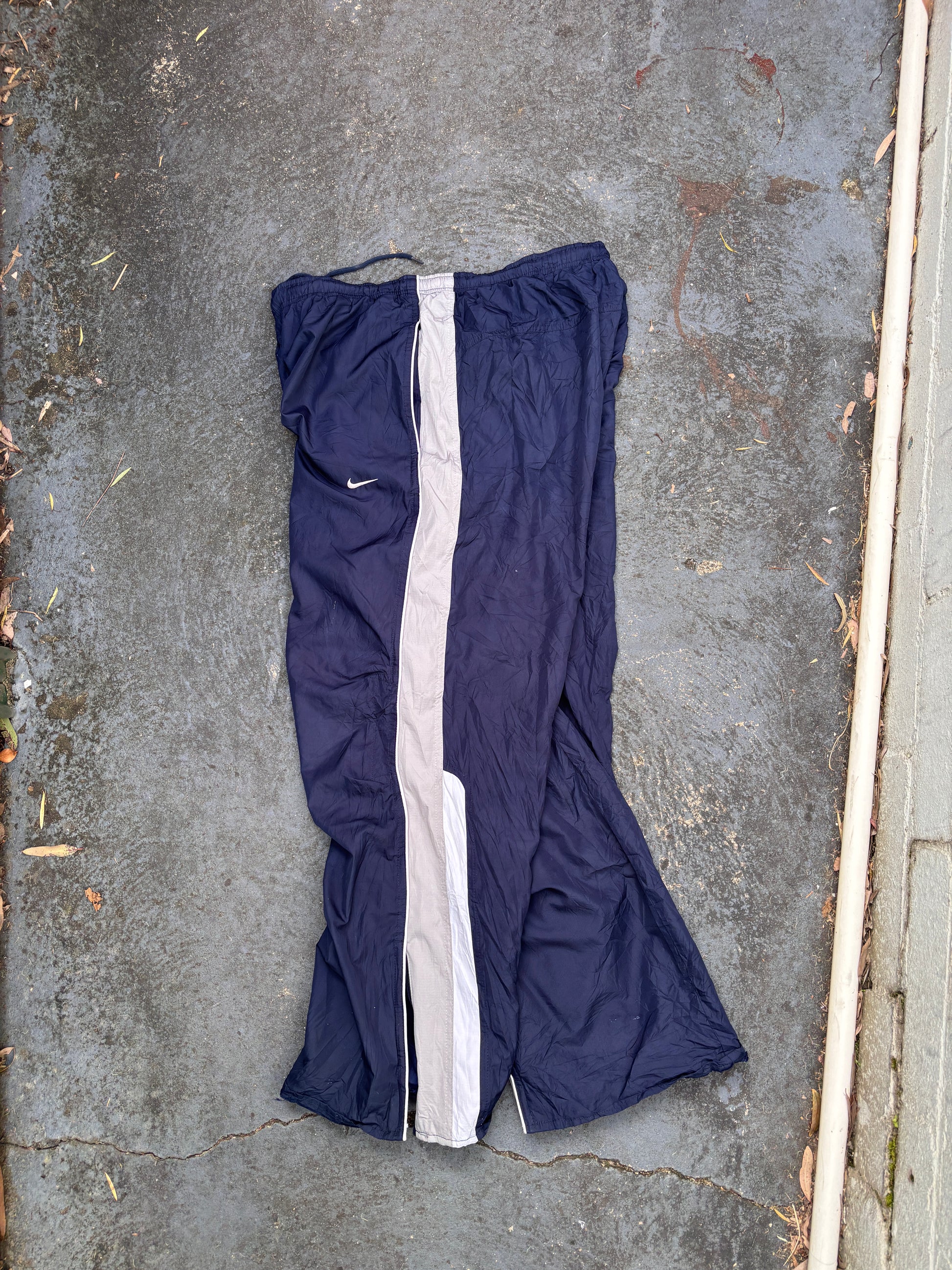 Vintage Y2K Nike Track Pants M Navy Grey Detail Classic Nylon Windbreakers