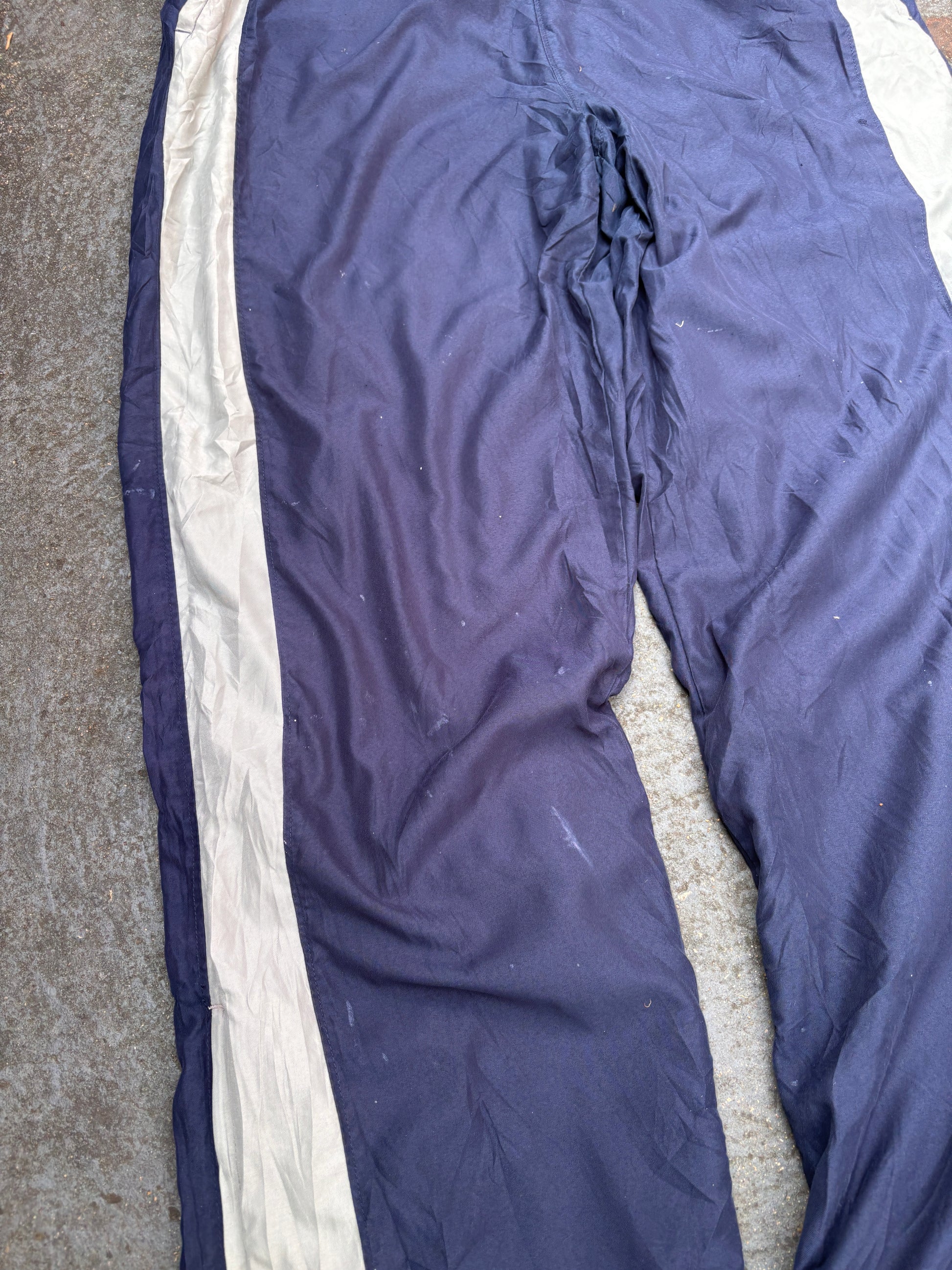 Vintage Y2K Nike Track Pants L Navy Grey Detail Ankle Logo Wide Leg Windbreakers