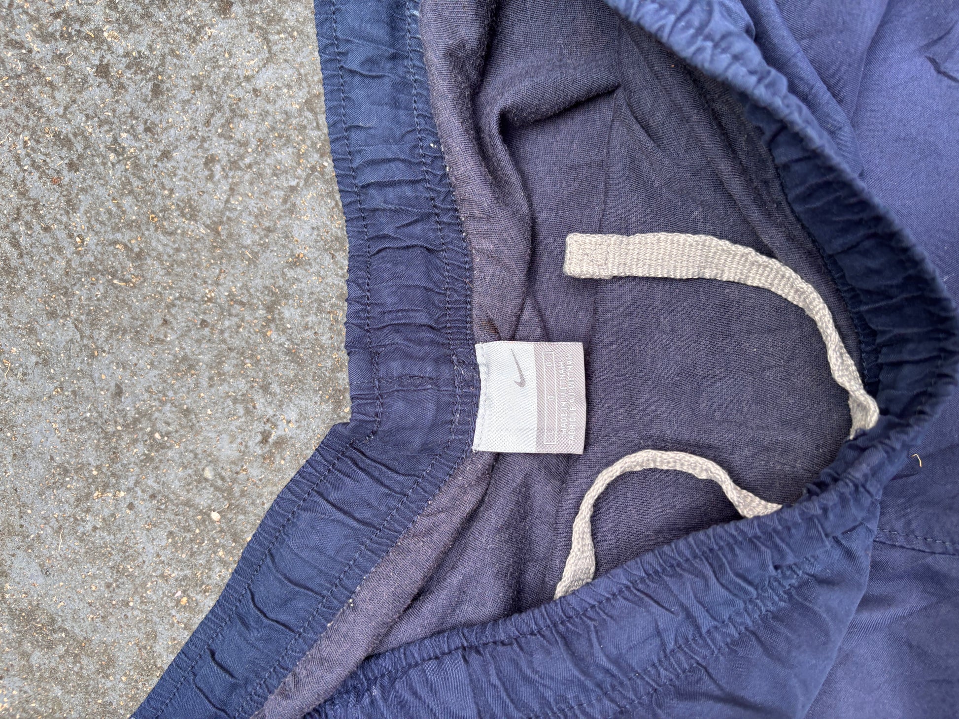 Vintage Y2K Nike Track Pants L Navy Grey Detail Ankle Logo Wide Leg Windbreakers