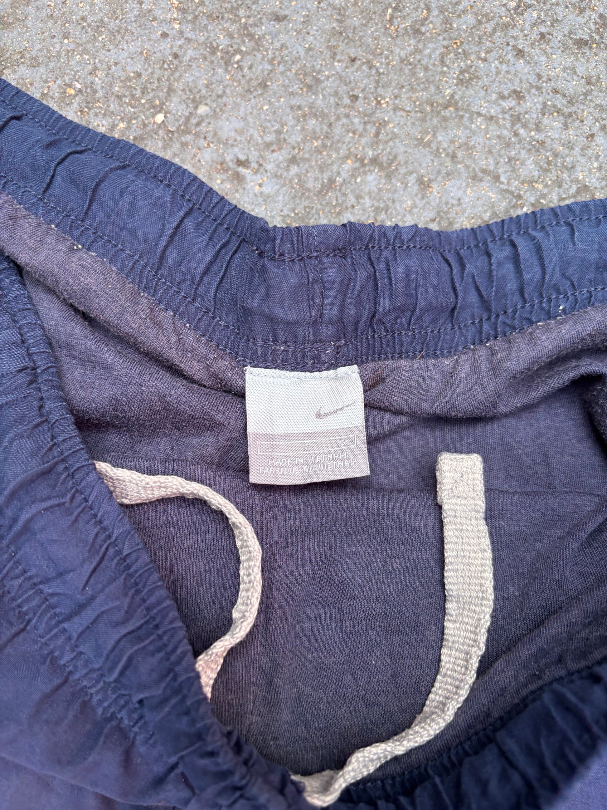 Vintage Y2K Nike Track Pants L Navy Grey Detail Ankle Logo Wide Leg Windbreakers